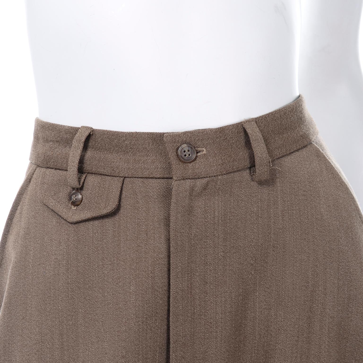 Vintage Ralph Lauren Older Label Brown Twill A-Line Midi Skirt W Trouser Styling In Good Condition In Portland, OR