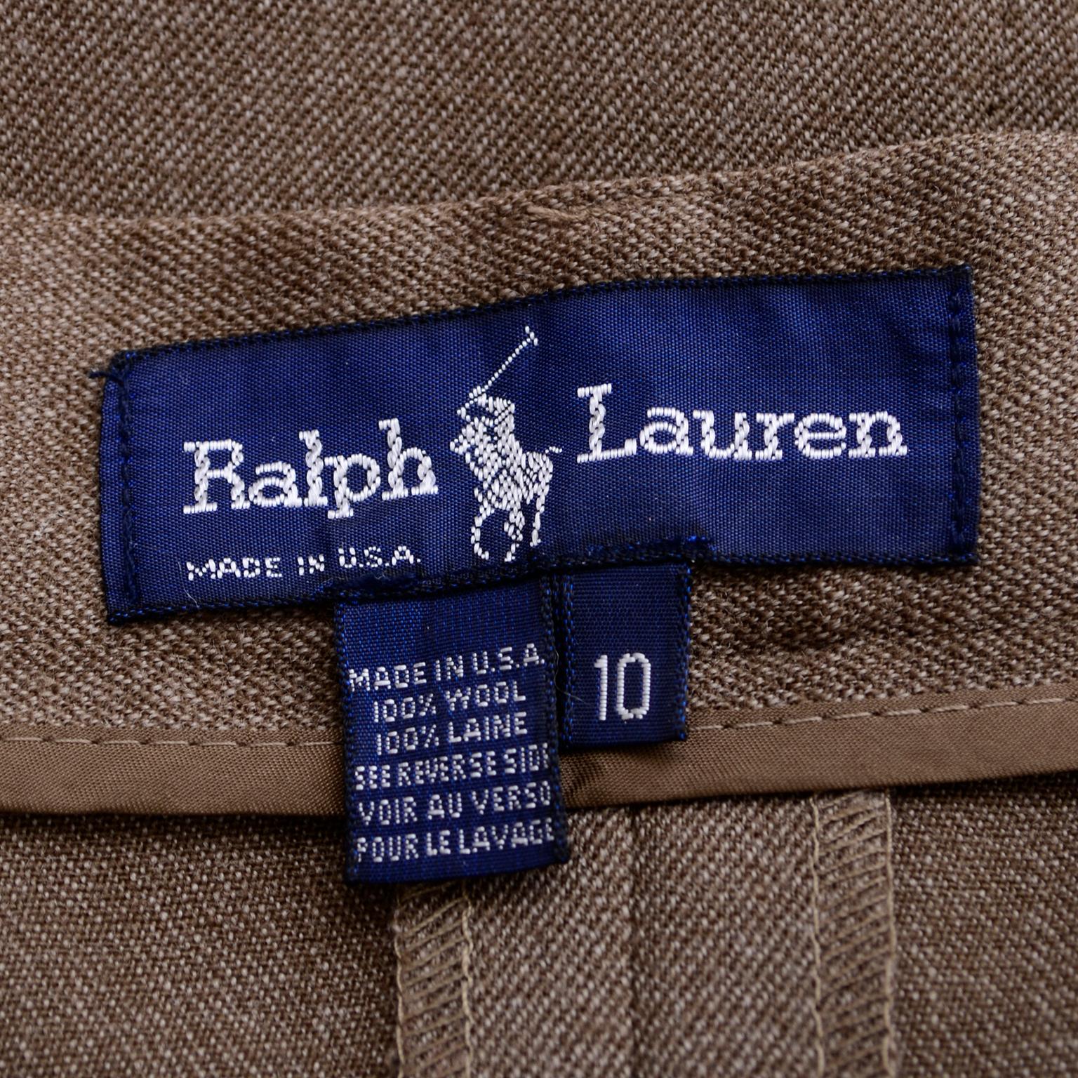 Women's Vintage Ralph Lauren Older Label Brown Twill A-Line Midi Skirt W Trouser Styling