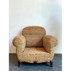 Fauteuil club vintage Ralph Lauren en jonc de mer tissé, style « Organic Modern »