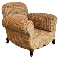 Fauteuil club vintage Ralph Lauren en jonc de mer tissé, style « Organic Modern »