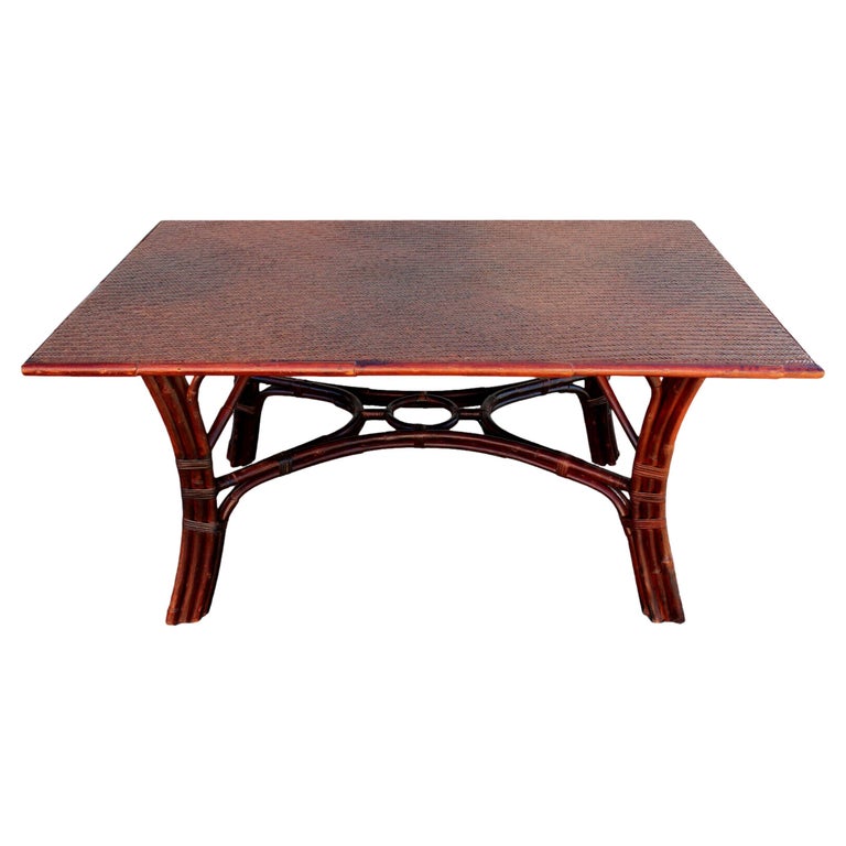 Vintage Ralph Lauren Rattan Dining Table with Woven Rattan Tabletop For
