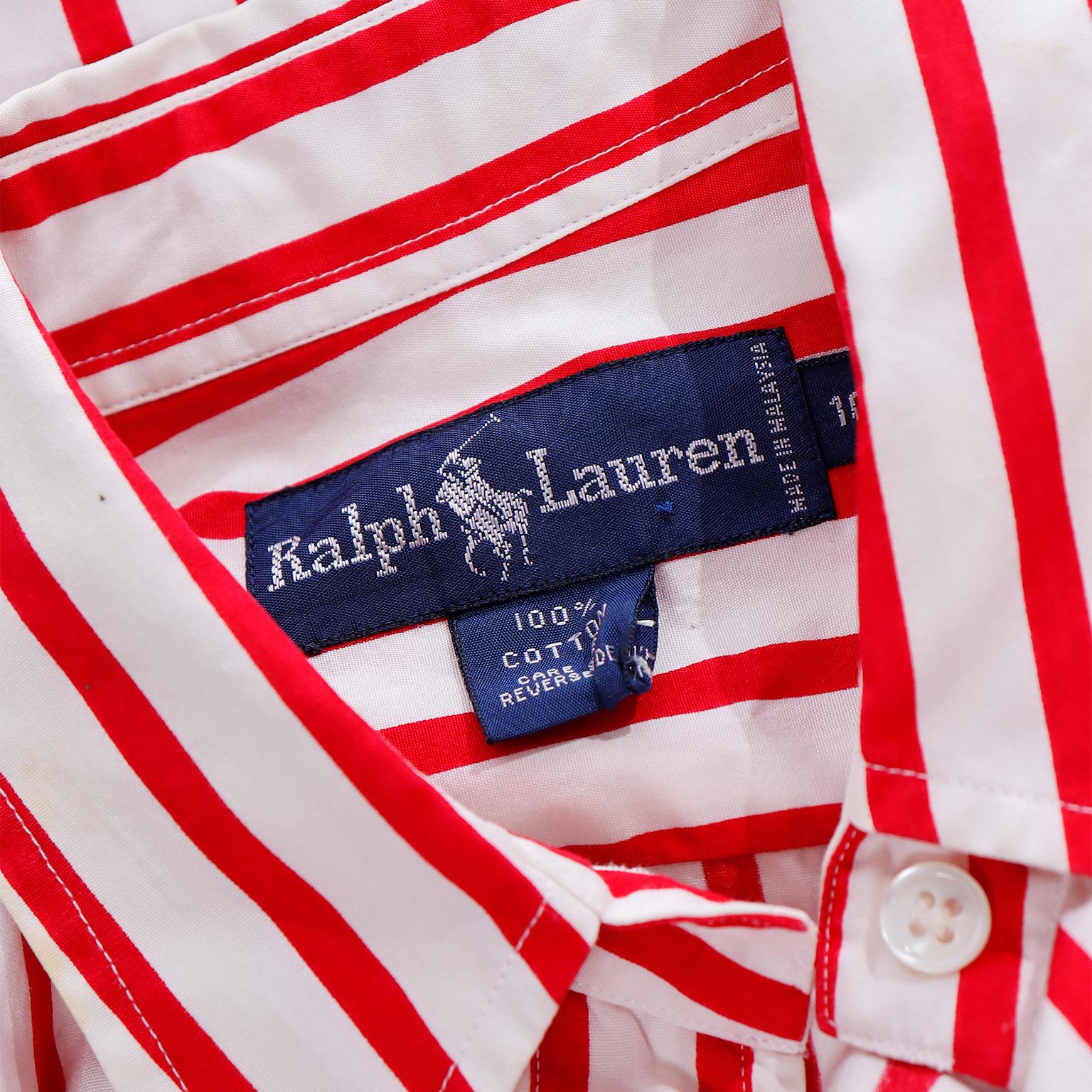 Ralph Lauren Rot-Weiß gestreiftes Hemdkleid aus Baumwolle im Vintage-Stil im Angebot 6