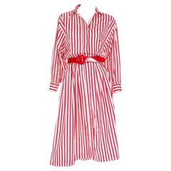 Vintage Ralph Lauren Red & White Striped Shirtdress Style Cotton Day Dress