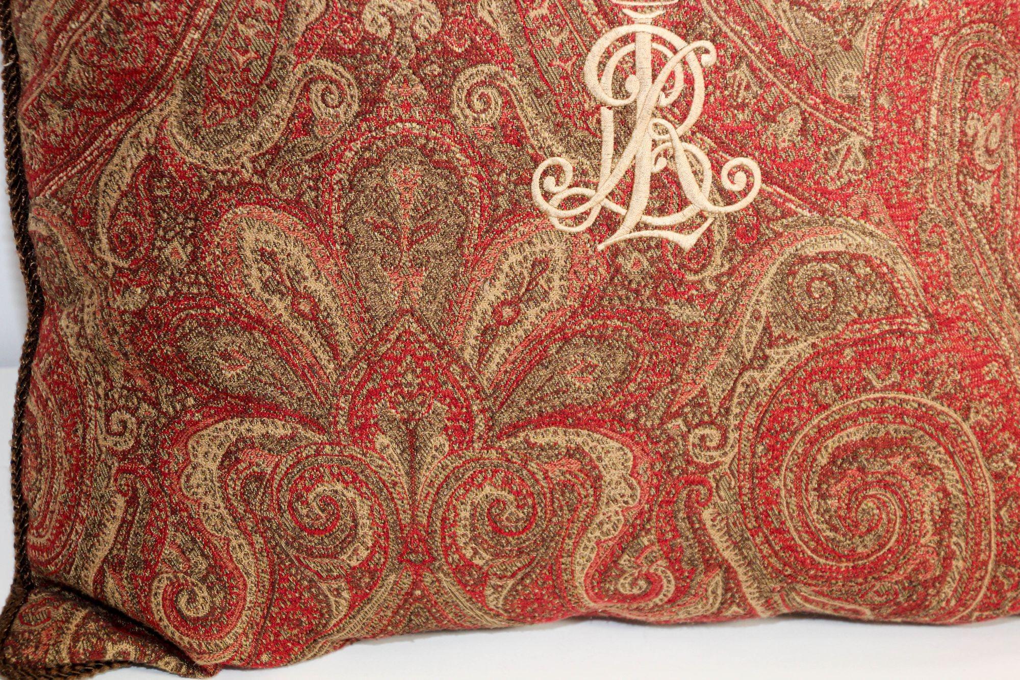 Ralph Lauren Pillow in Red and Gold Paisley RL Crown Logo 4