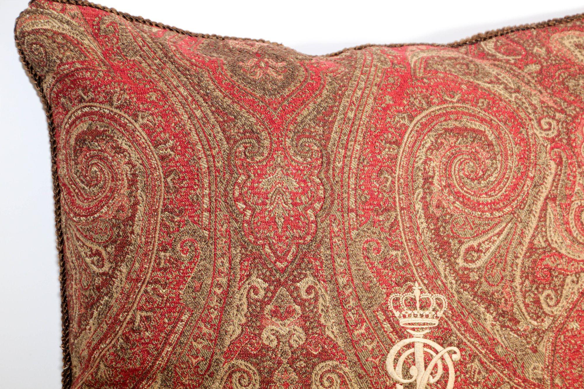 Ralph Lauren Pillow in Red and Gold Paisley RL Crown Logo 5