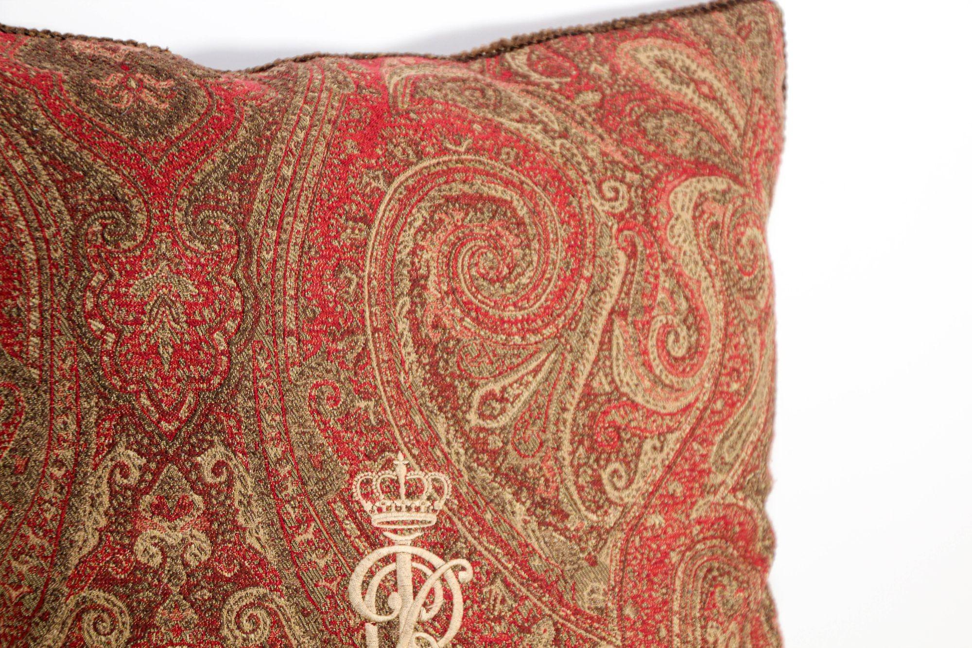 Ralph Lauren Pillow in Red and Gold Paisley RL Crown Logo 6