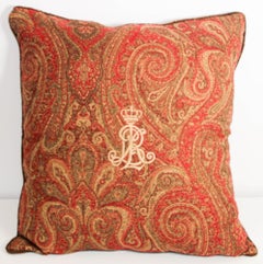 Ralph Lauren Pillow in Red and Gold Paisley RL Crown Logo