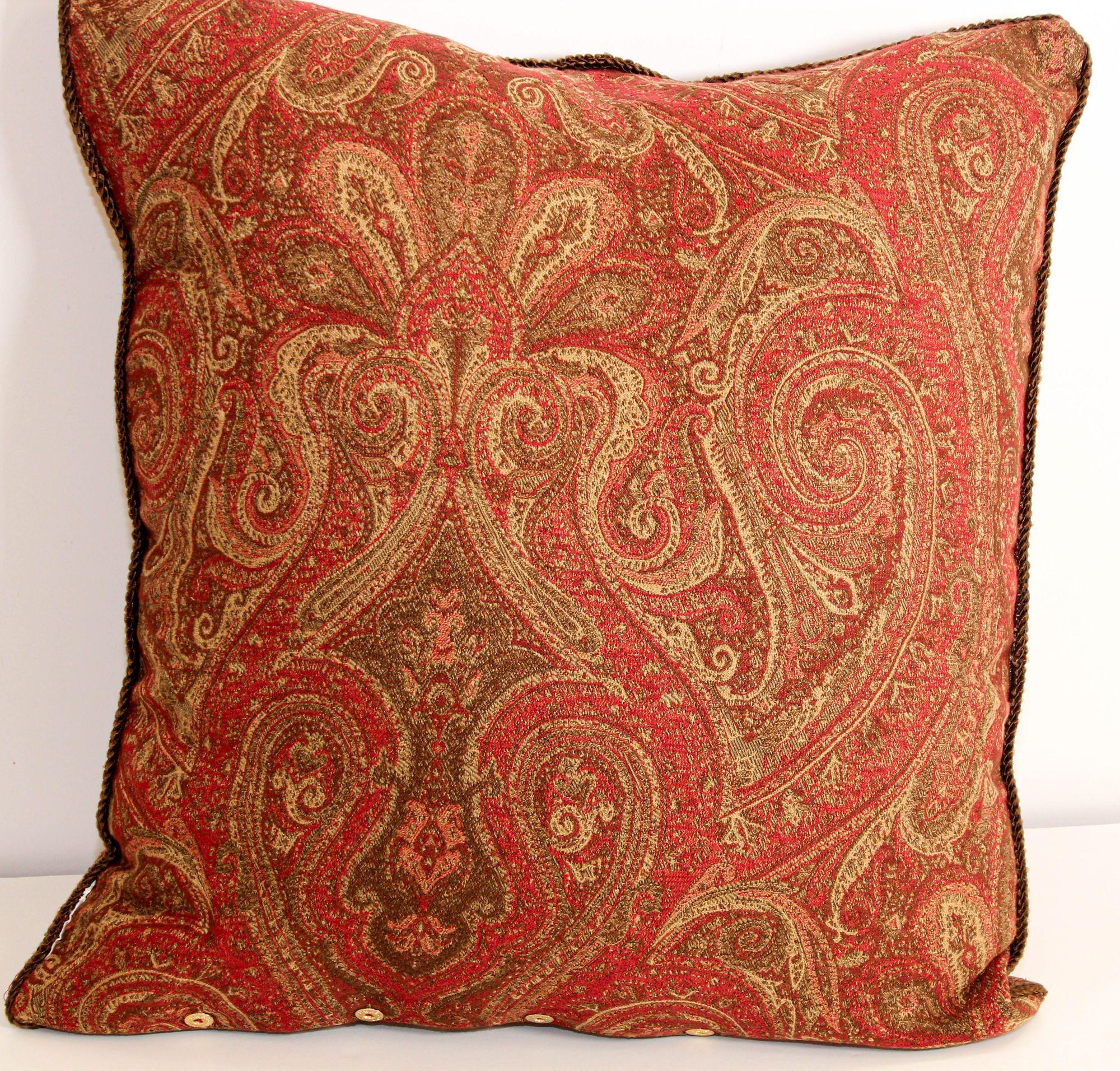 Anglo-Indian Ralph Lauren Pillow in Red and Gold Paisley RL Crown Logo