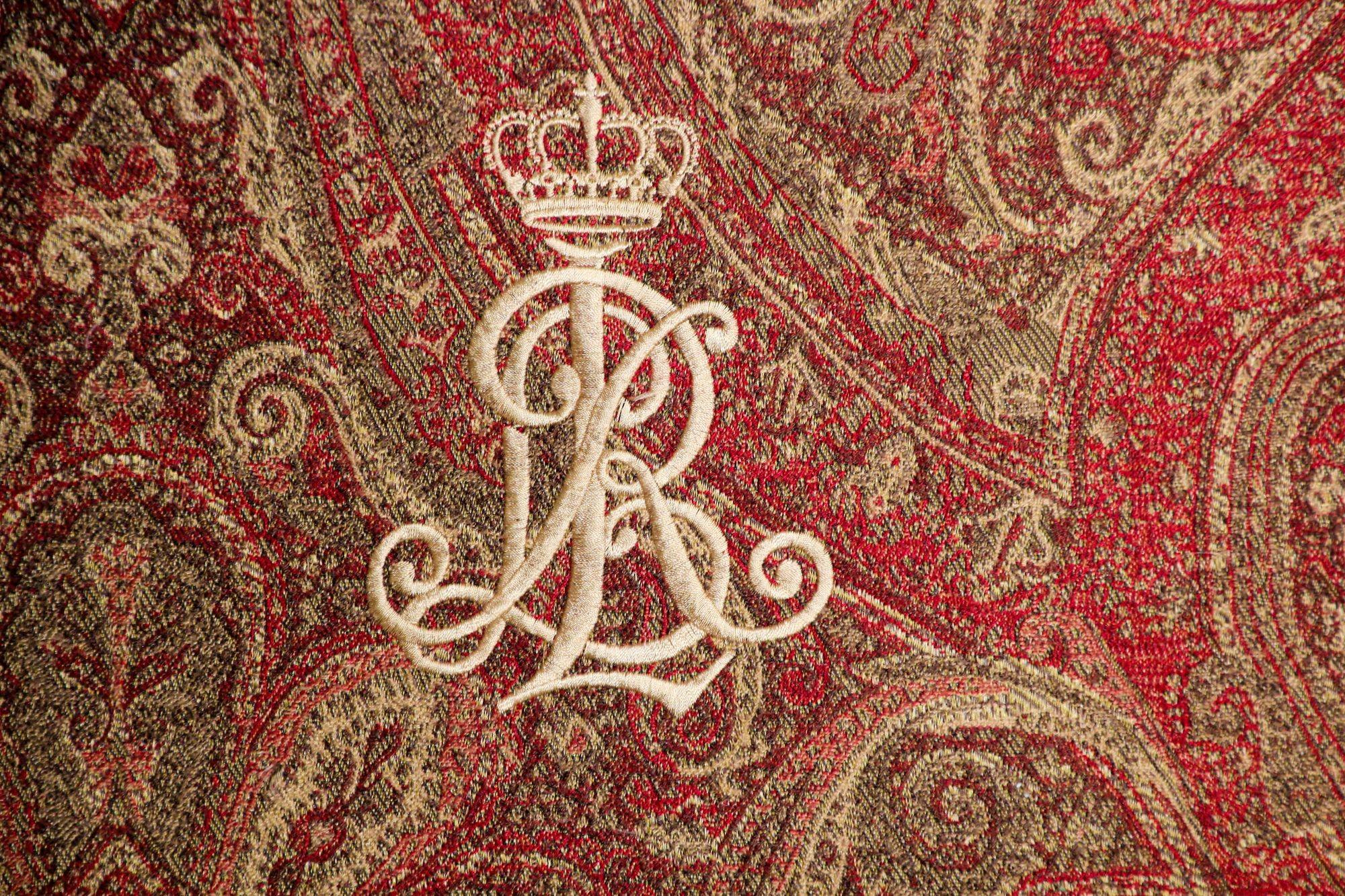 American Ralph Lauren Pillow in Red and Gold Paisley RL Crown Logo