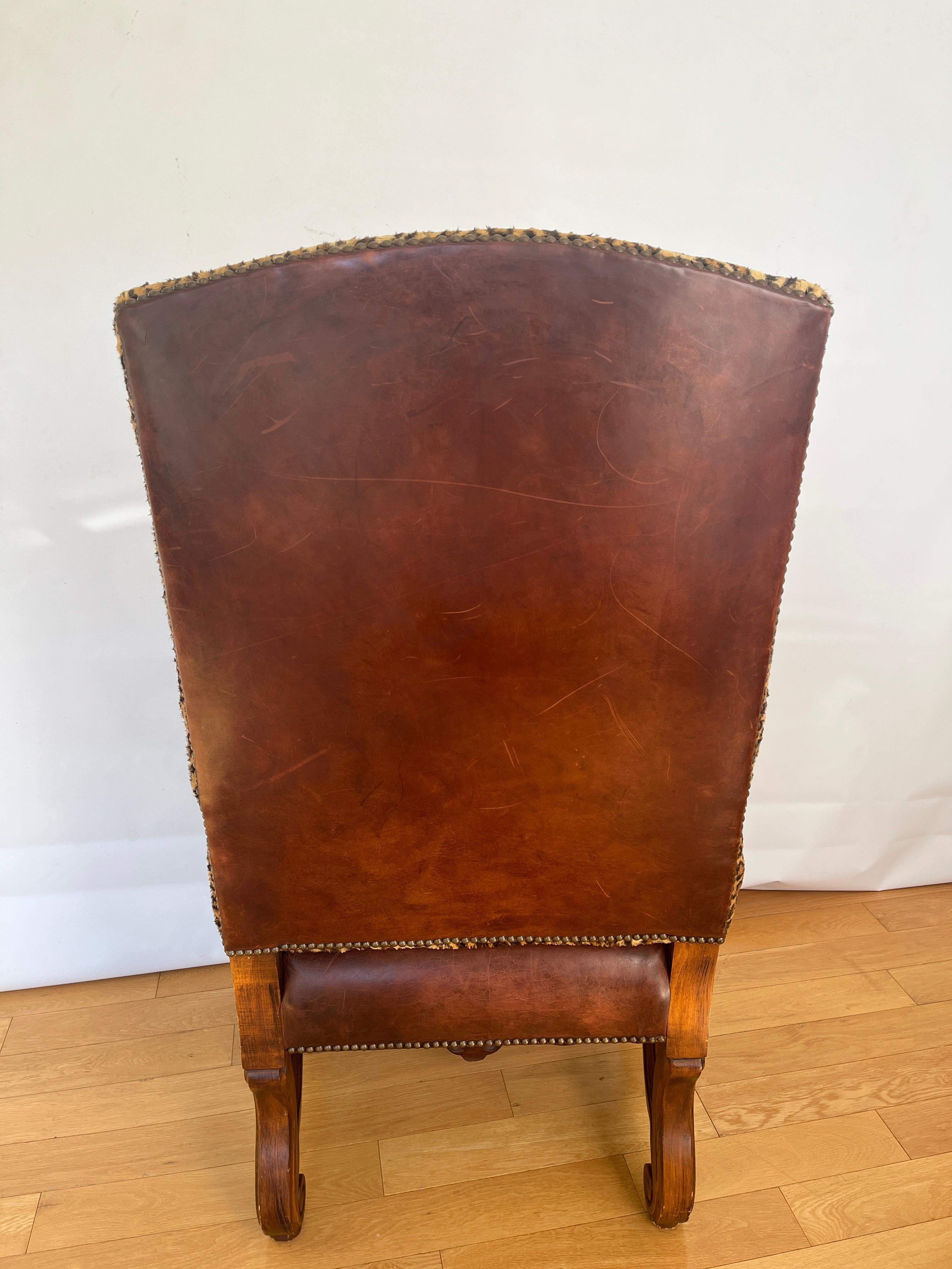Vintage Ralph Lauren Royal Leather & Leopard Armchair In Good Condition In Southampton, NJ
