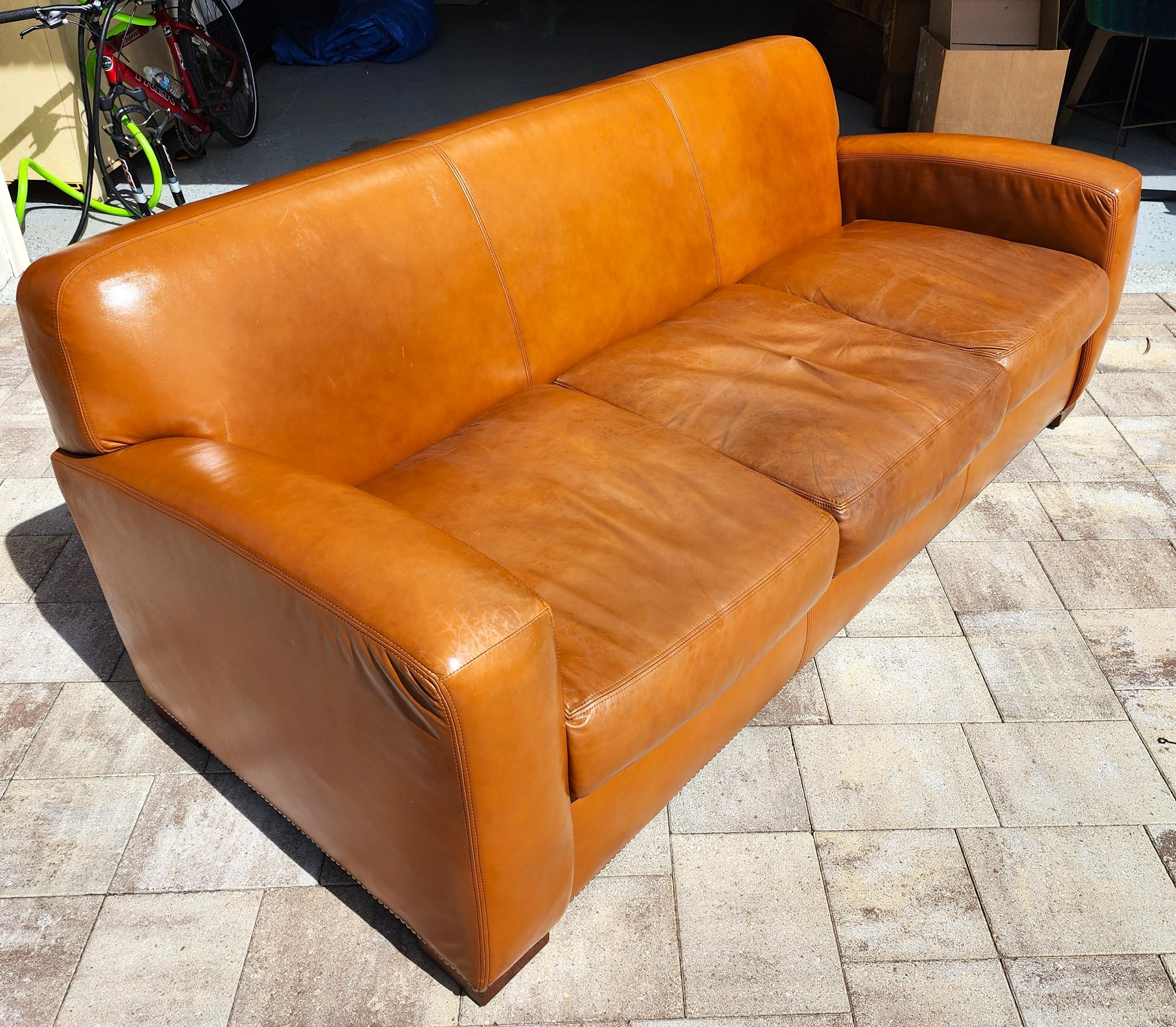 Mid-Century Modern Vintage Ralph Lauren Saddle Leather Sofa 1980s