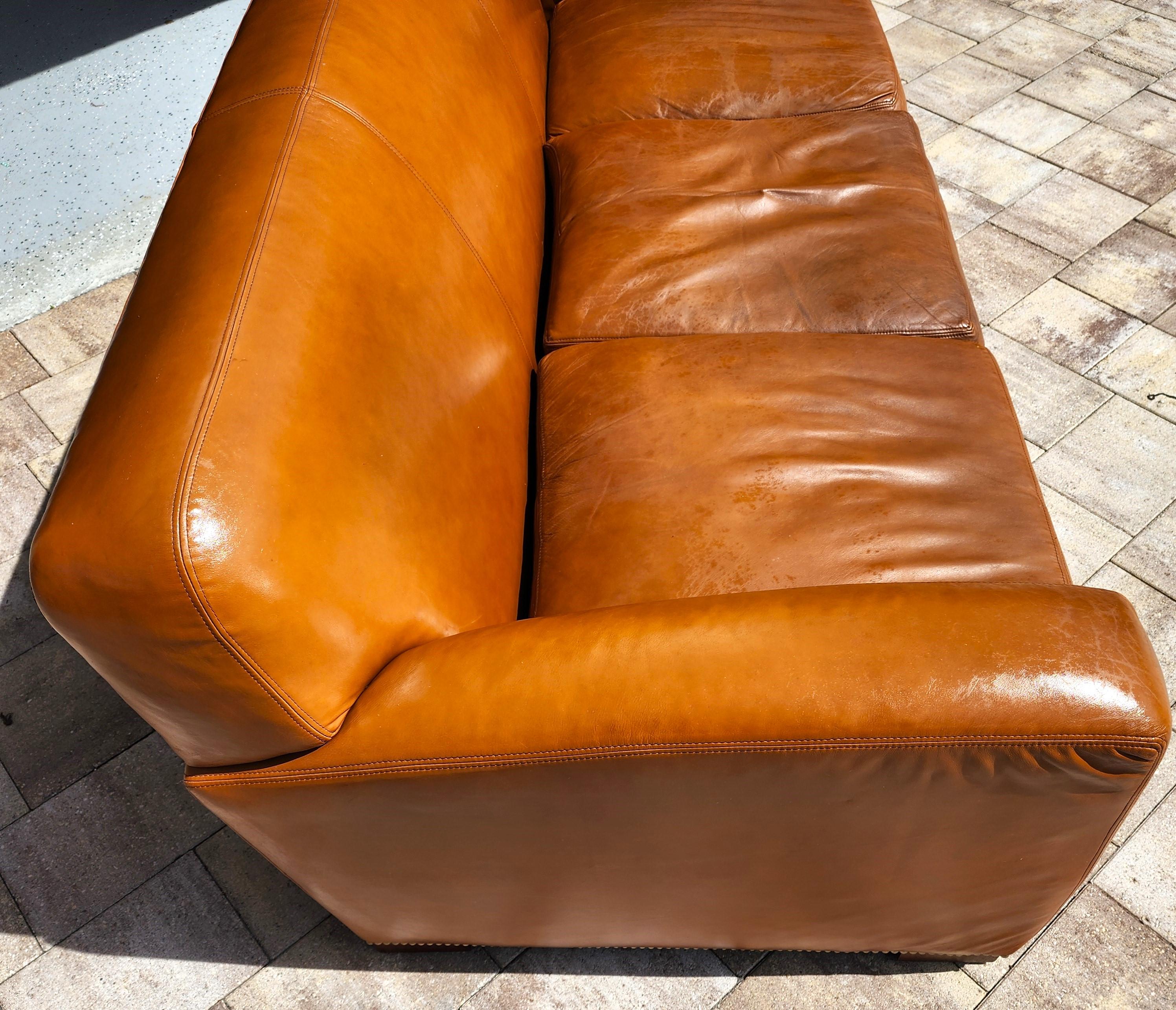 Vintage Ralph Lauren Saddle Leather Sofa 1980s In Good Condition In Lake Worth, FL