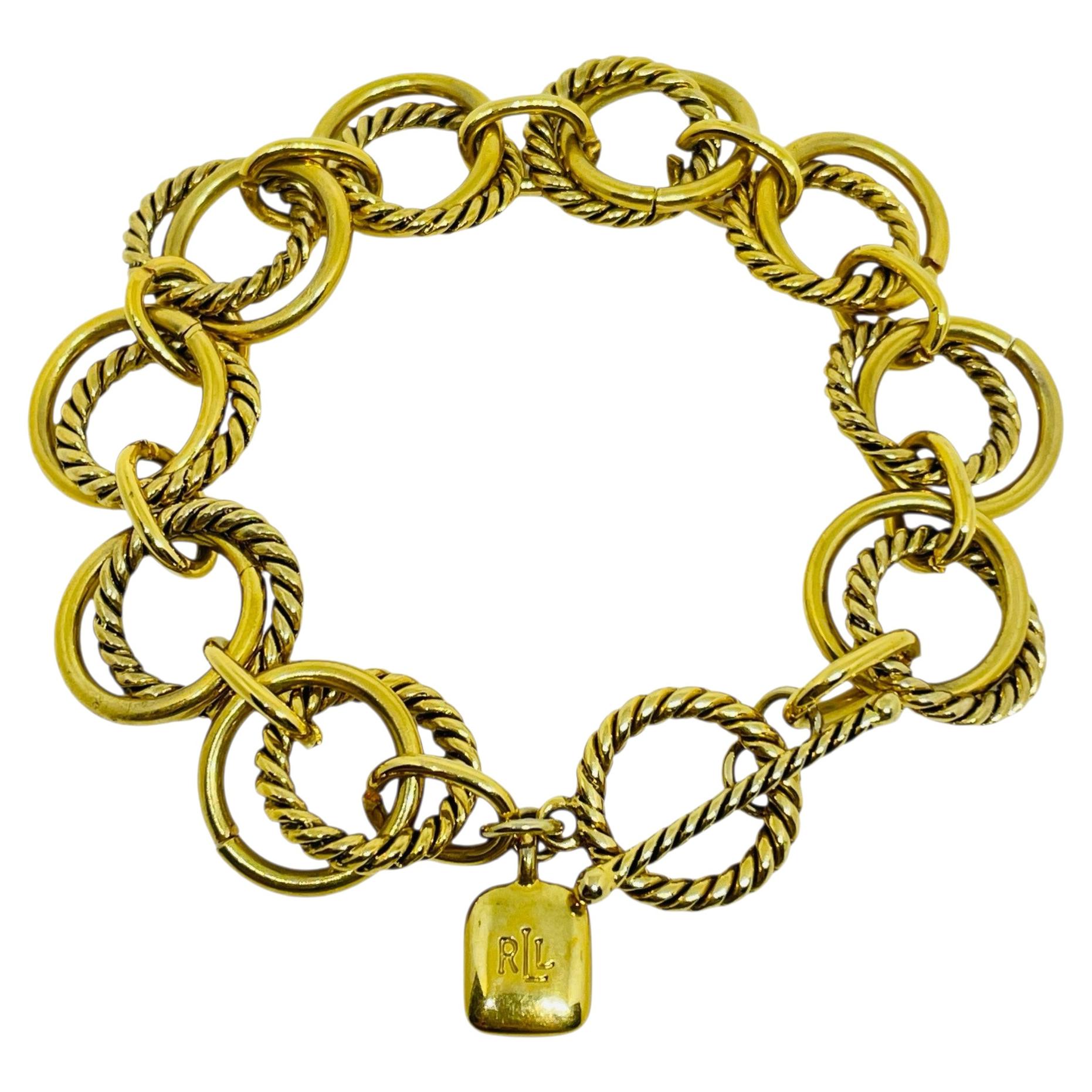 Vintage RALPH LAUREN signé chaîne ton or à genouillère bracelet de créateur