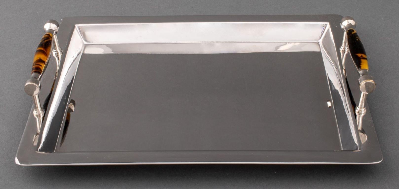 Vintage Ralph Lauren Tablett aus Silber und Schildpatt mit zwei Henkeln, mit aufrechten Griffen und tiefem Rand, auf der Unterseite mit 