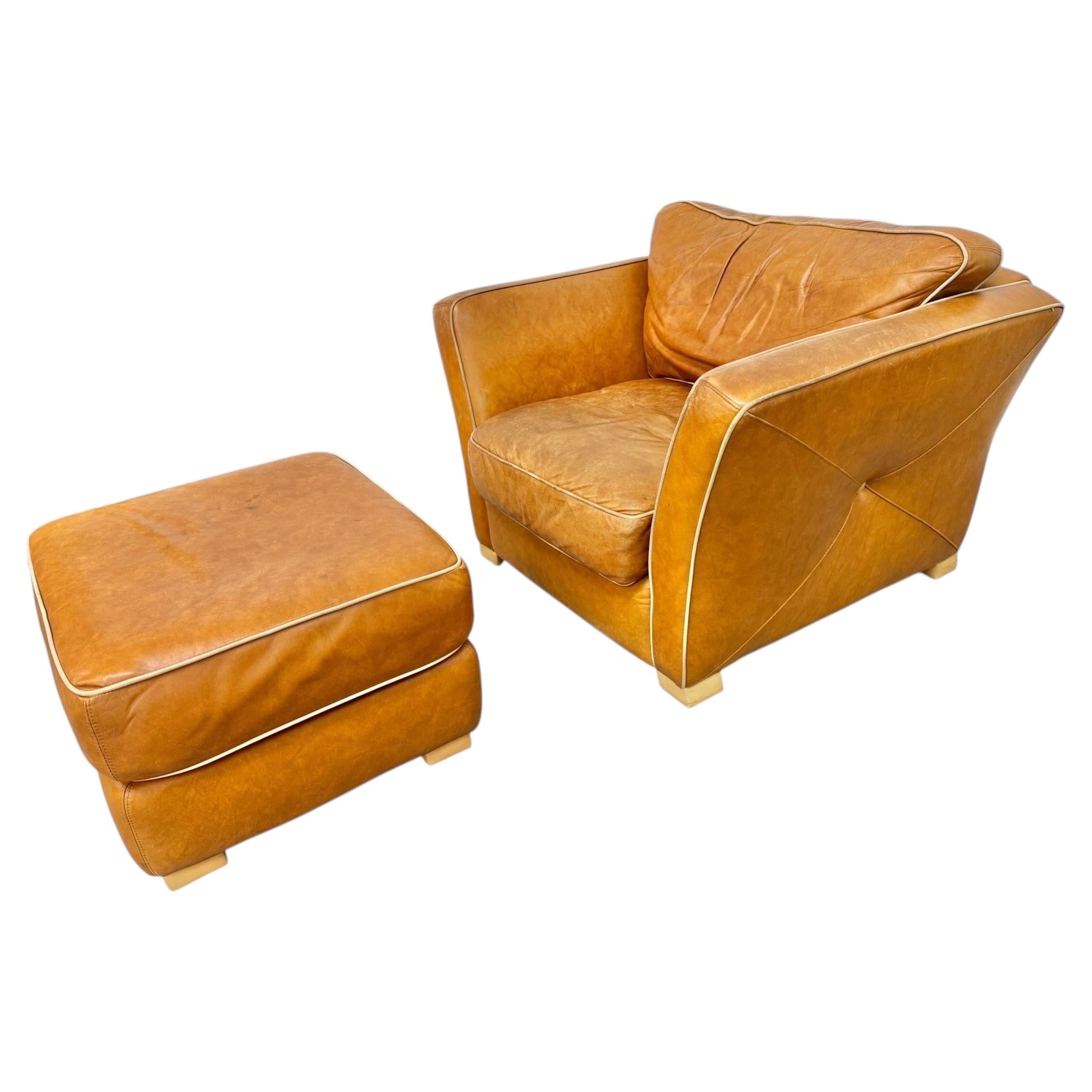 Vintage Ralph Lauren Style Leather Club Chair & Ottoman