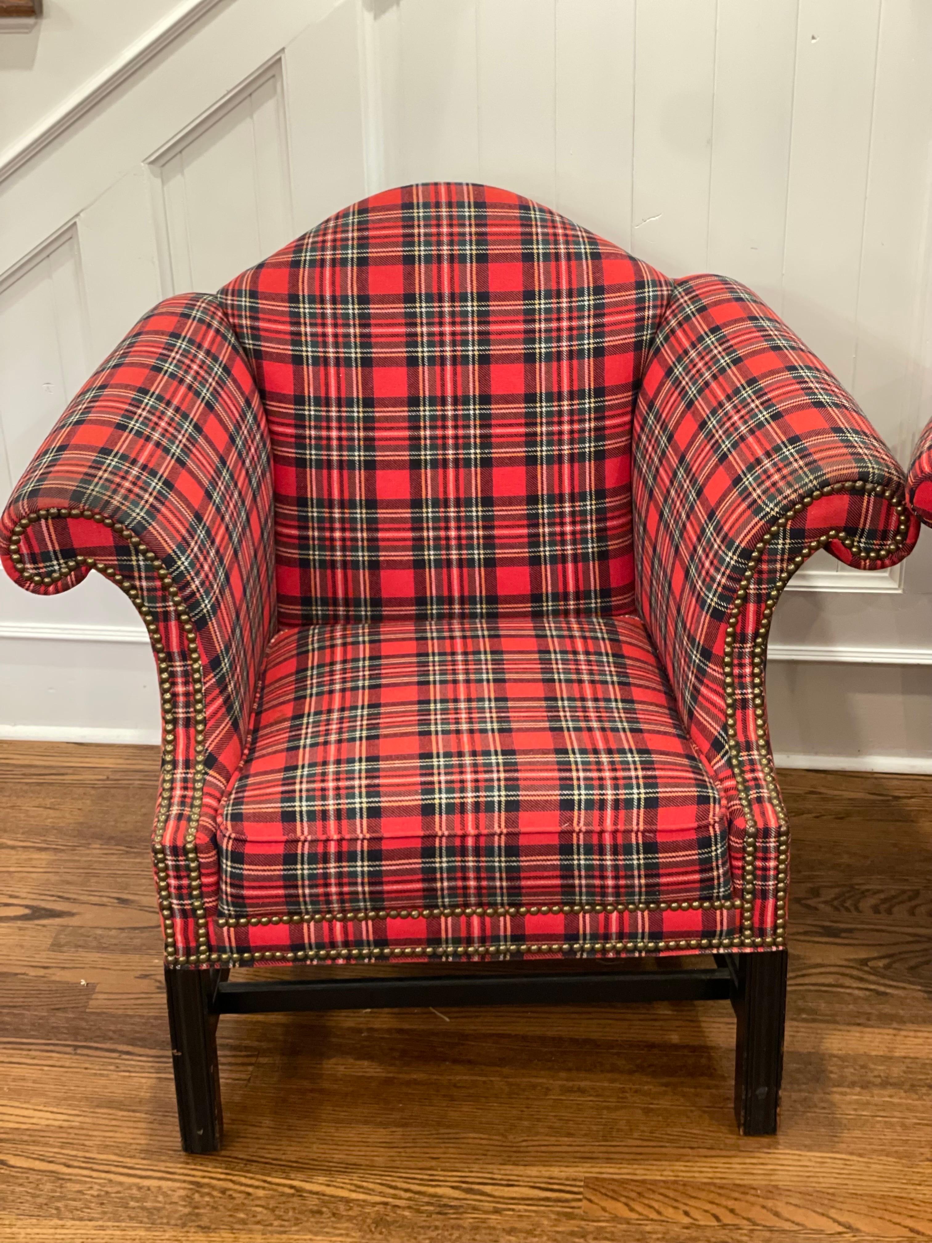 Vintage Ralph Lauren Style Red Tartan/Plaid Nailhead Studded Pair of Club Chairs.

Absolutely gorgeous Vintage Ralph Lauren Style Red Tartan/Plaid Nailhead Studded Pair of Club Chair by Hickory NC Ashley Manor.