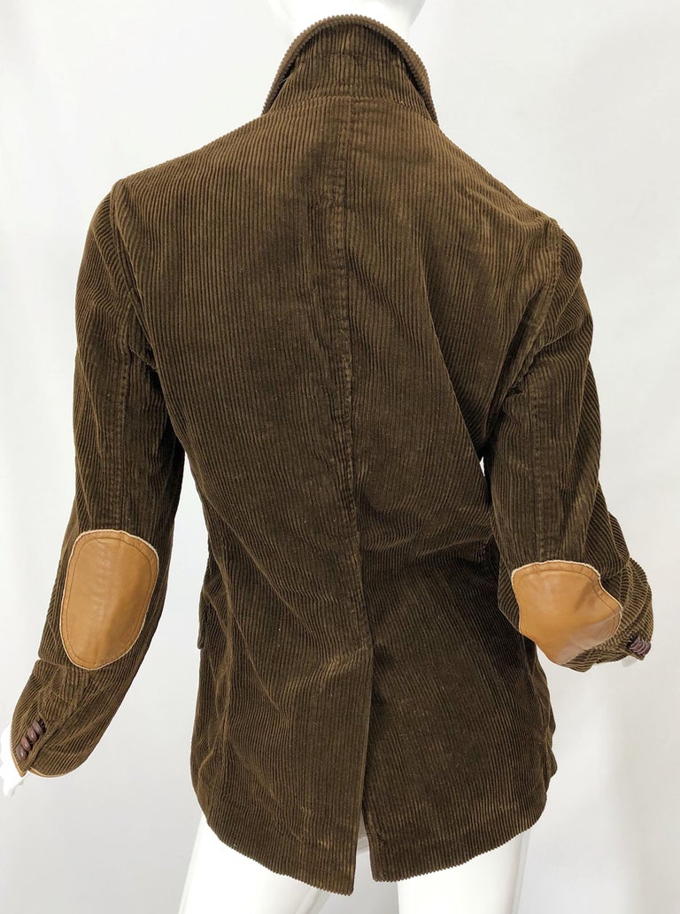 Vintage Ralph Lauren Sz 8 Brown 1990s Needlecord Leather Fitted 90s Jacket  Blazer at 1stDibs