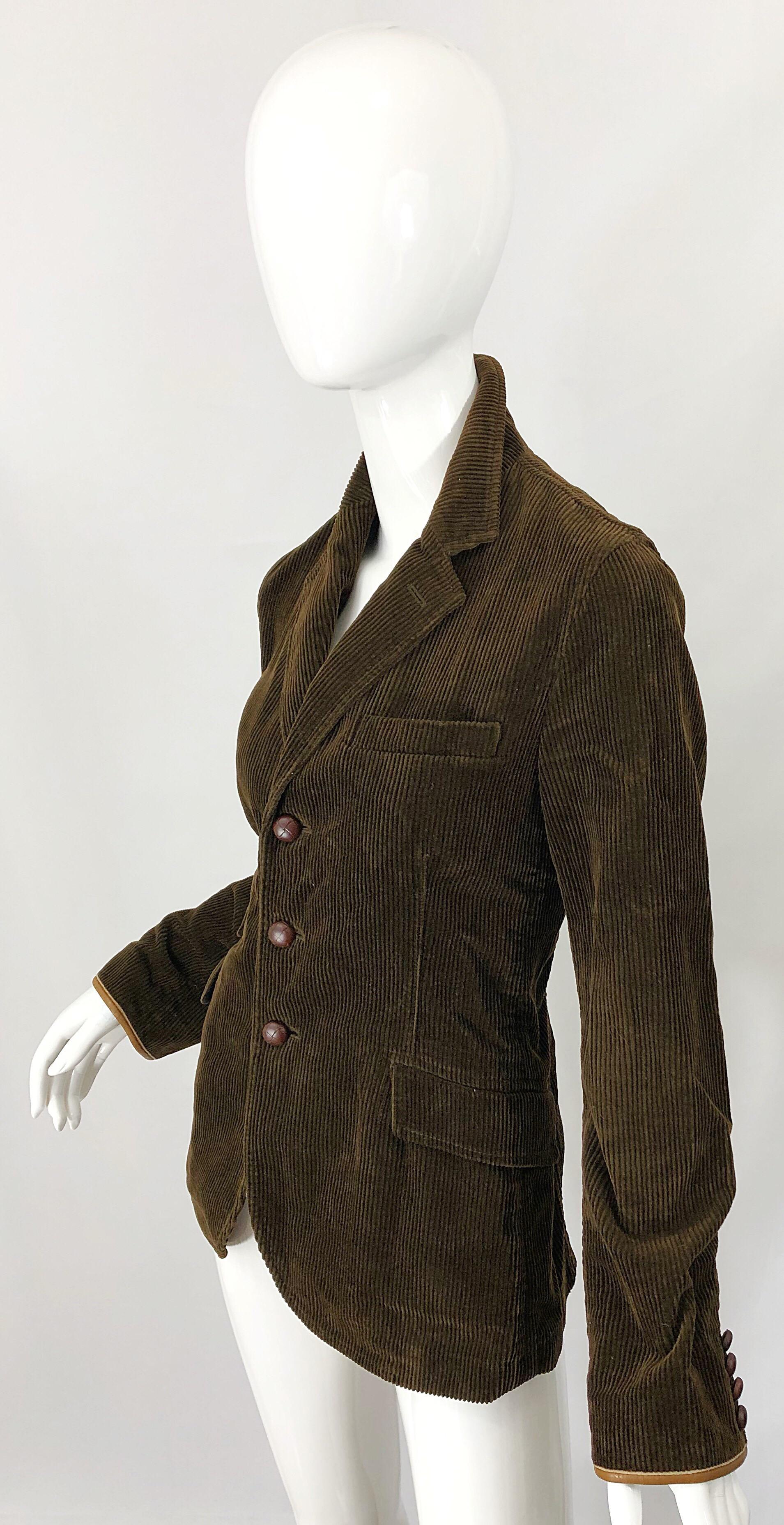 Vintage Ralph Lauren Sz 8 Brown 1990s Corduroy Leather Fitted 90s Jacket Blazer 5