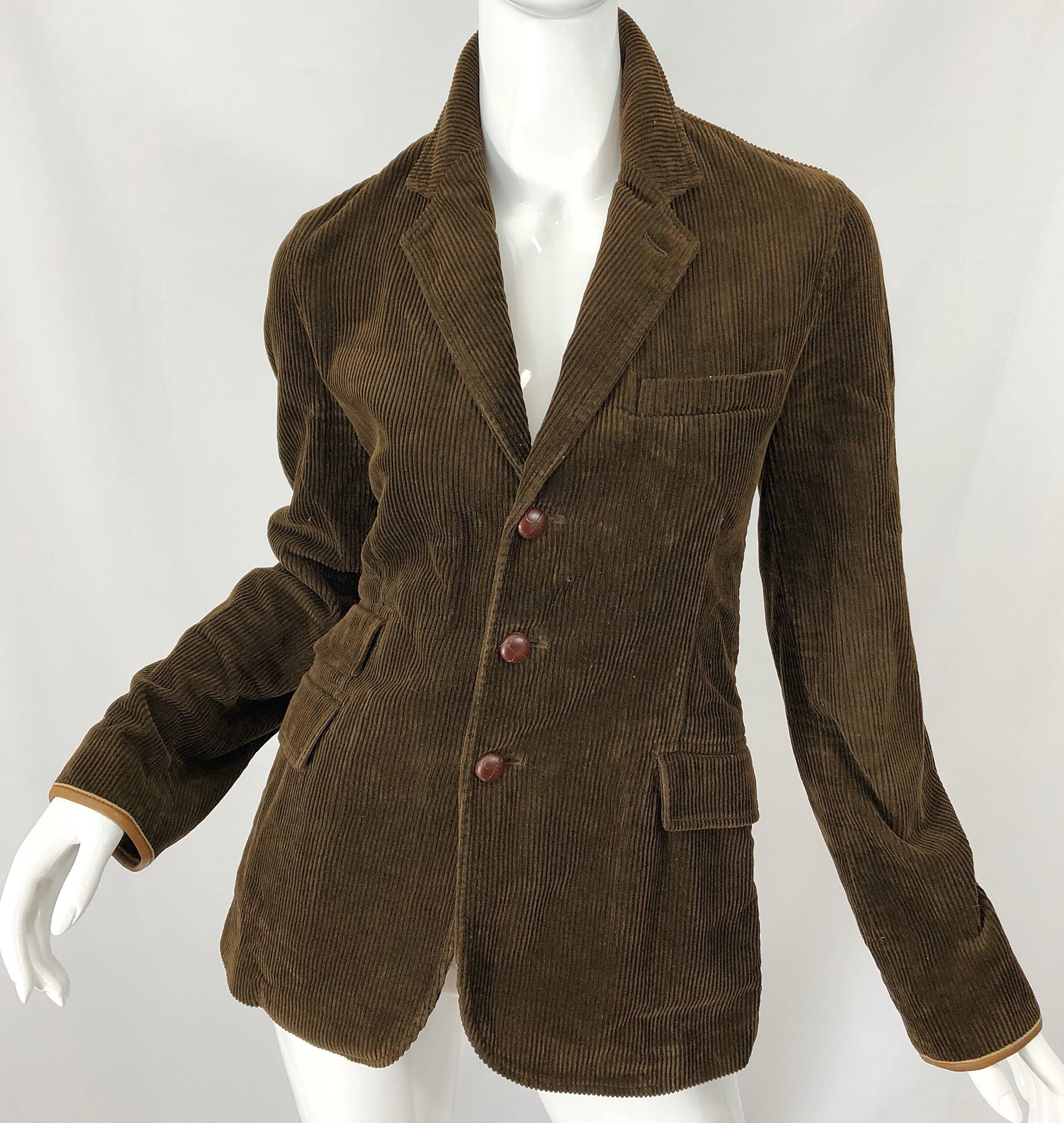 Vintage Ralph Lauren Sz 8 Brown 1990s Corduroy Leather Fitted 90s Jacket Blazer 3