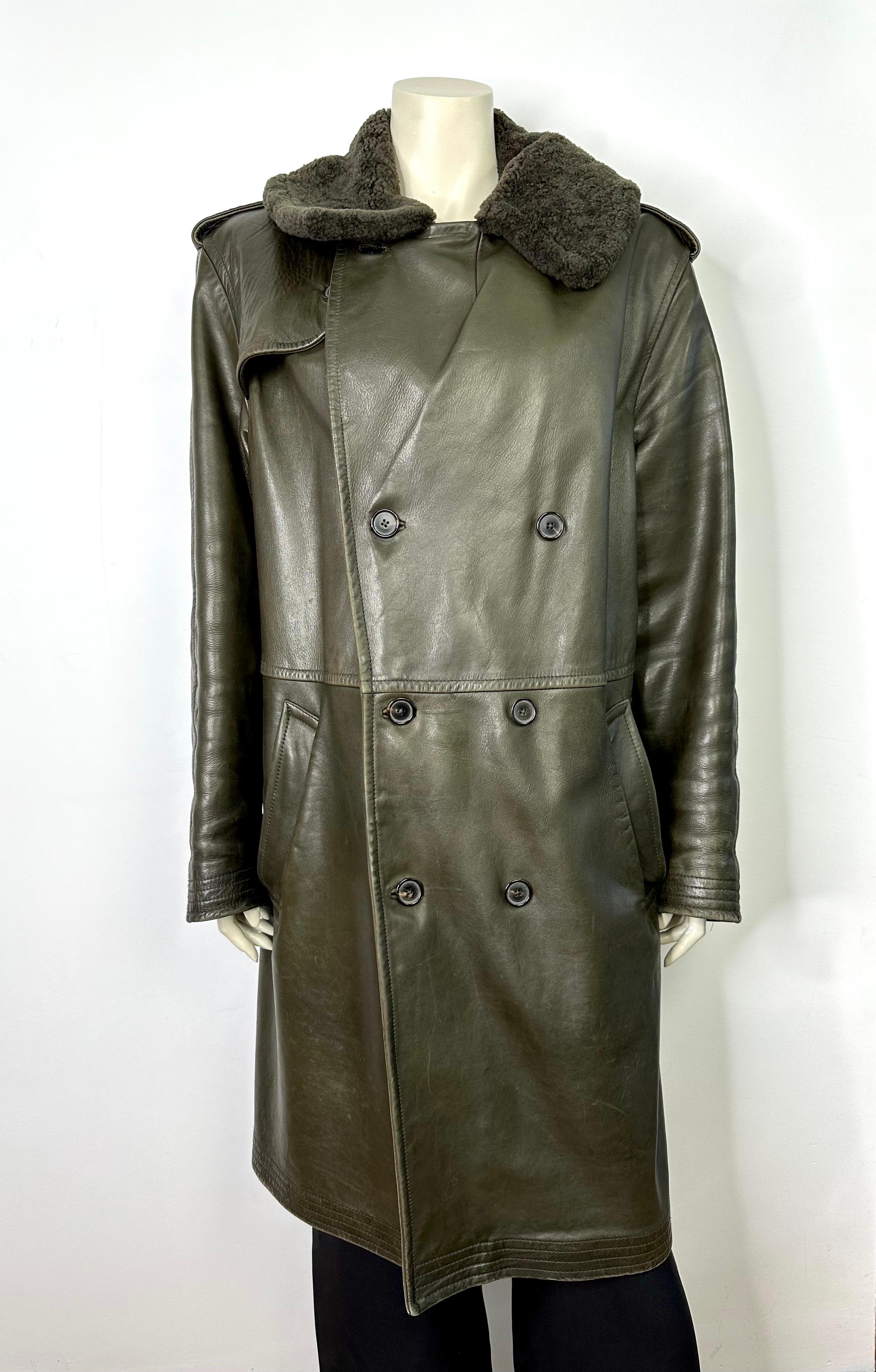 Men's Vintage Ralph Lauren trench coat horsehide leather  For Sale