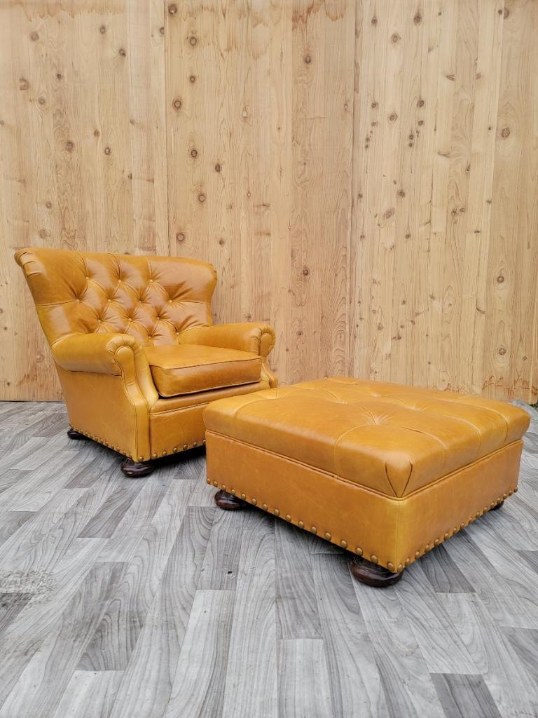 Vintage Ralph Lauren Tufted Chesterfield Wingback Lounge Chair & Ottoman 2