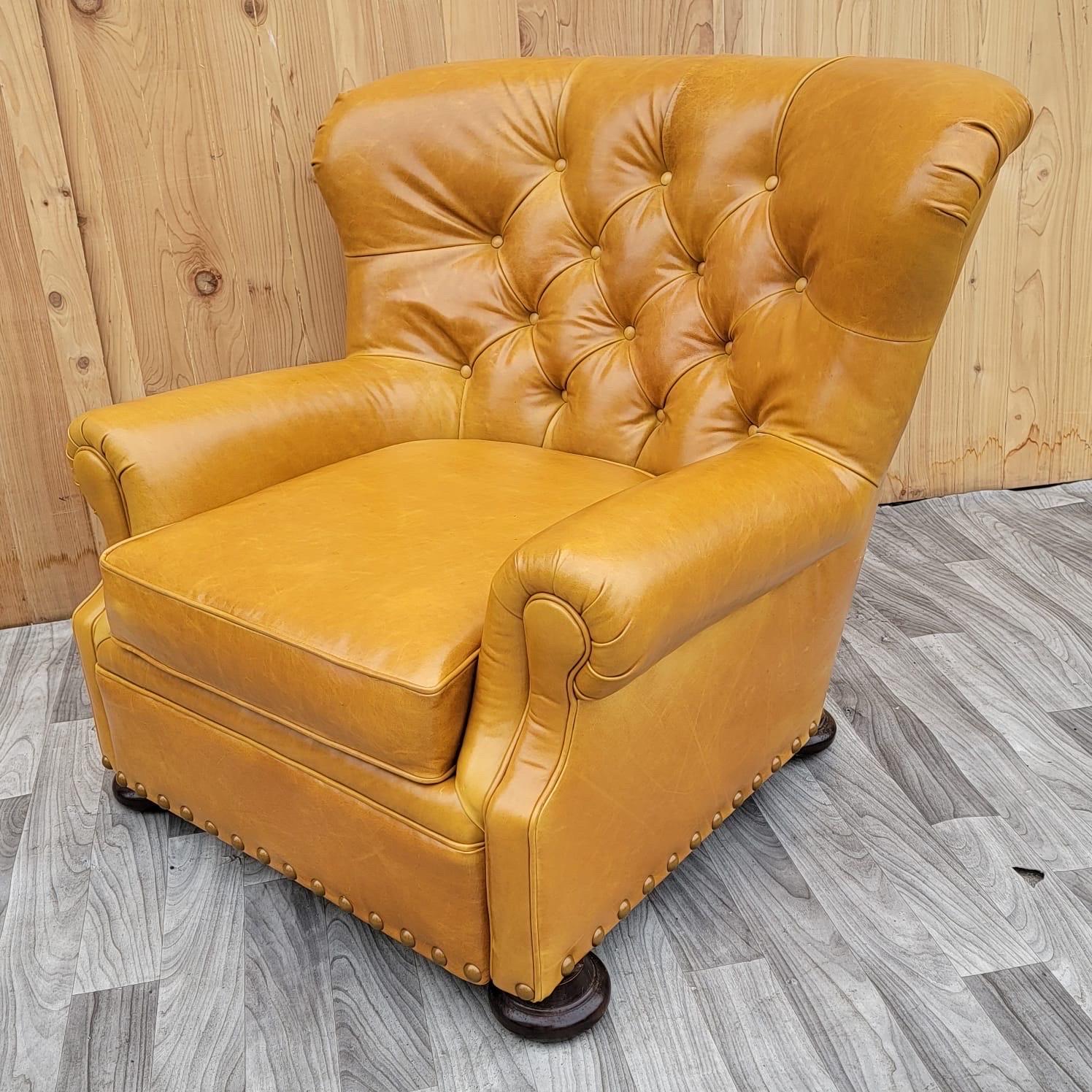 Vintage Ralph Lauren Tufted Chesterfield Wingback Lounge Chair & Ottoman In Good Condition In Chicago, IL