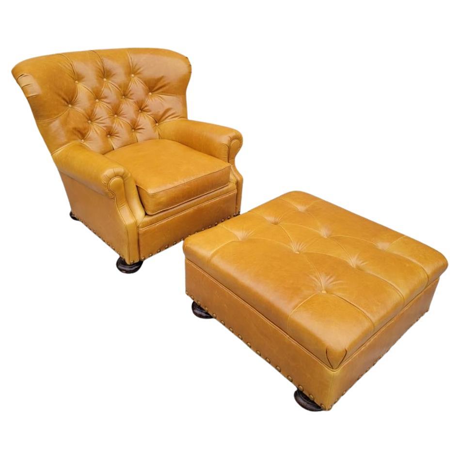 Vintage Ralph Lauren Tufted Chesterfield Wingback Lounge Chair & Ottoman