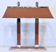 Vintage Ralph Lauren Two Column Leather and Chrome Desk or Table Lamp