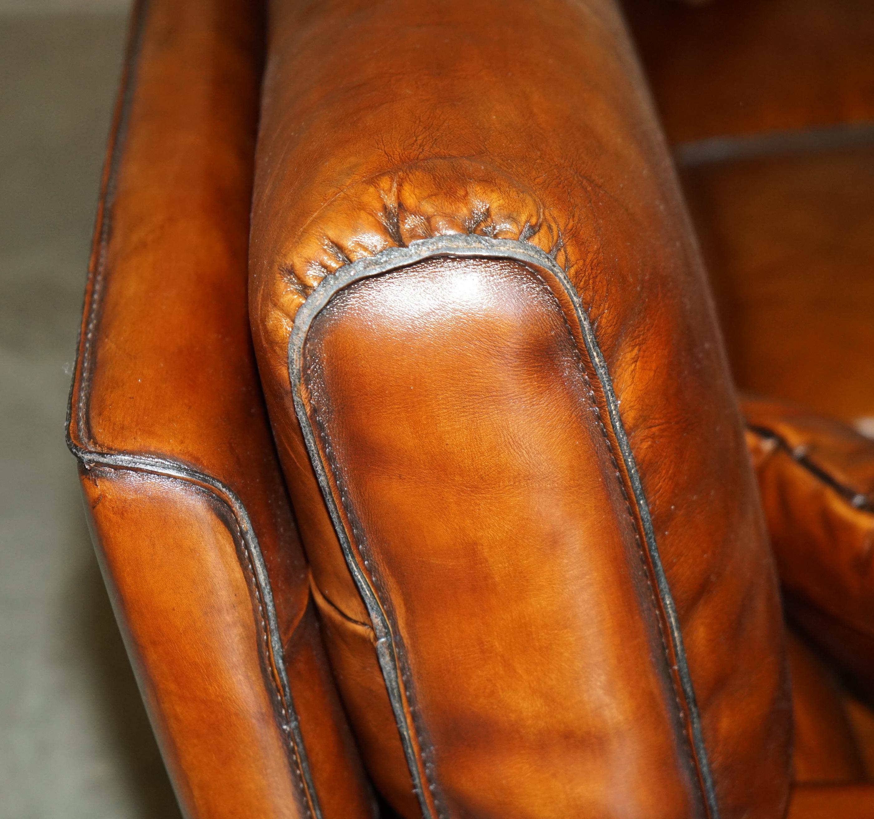 SALLE DE FAUTEUIL RALPH LAUREN USA RESTAURÉE, TEINTE A LA MAIN, CUIR BRUN SOFA en vente 11
