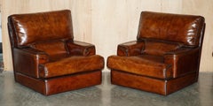 ViNTAGE RALPH LAUREN USA RESTORED HAND DYED BROWN LEATHER SOFA ARMCHAIR SUITE