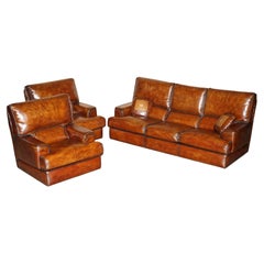 ViNTAGE RALPH LAUREN USA RESTORED HAND DYED BROWN LEATHER SOFA ARMCHAIR SUITE