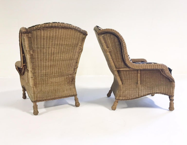 Vintage Ralph Lauren Wicker Wingback Chairs Restored in Zebra Hide ...