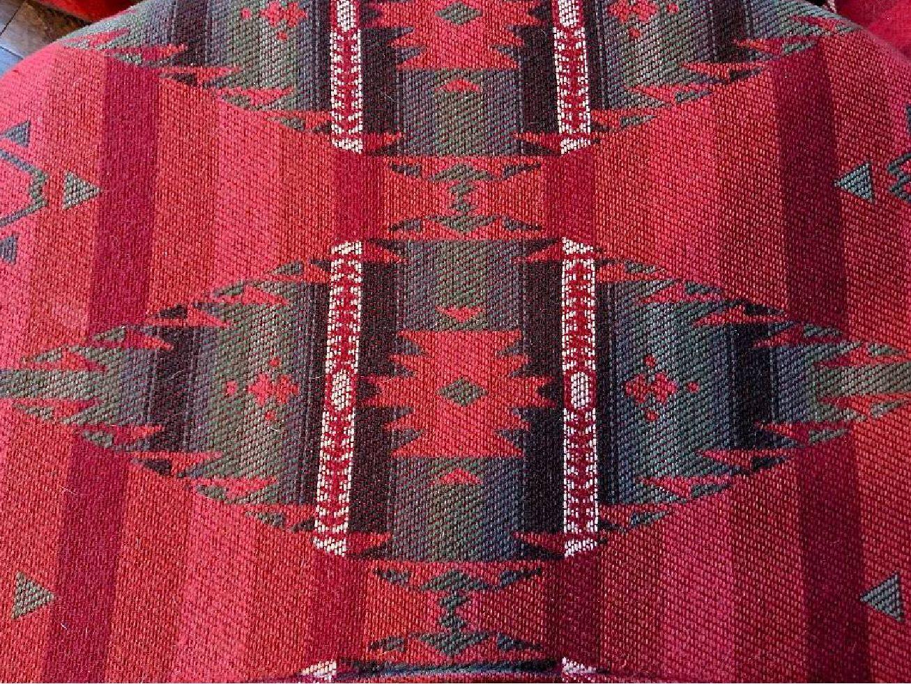 Stunning vintage Ralph Lauren custom Ganado Navajo deep red wool and cashmere blend armchair. Ganado Arizona is home to Navajo weaving style 