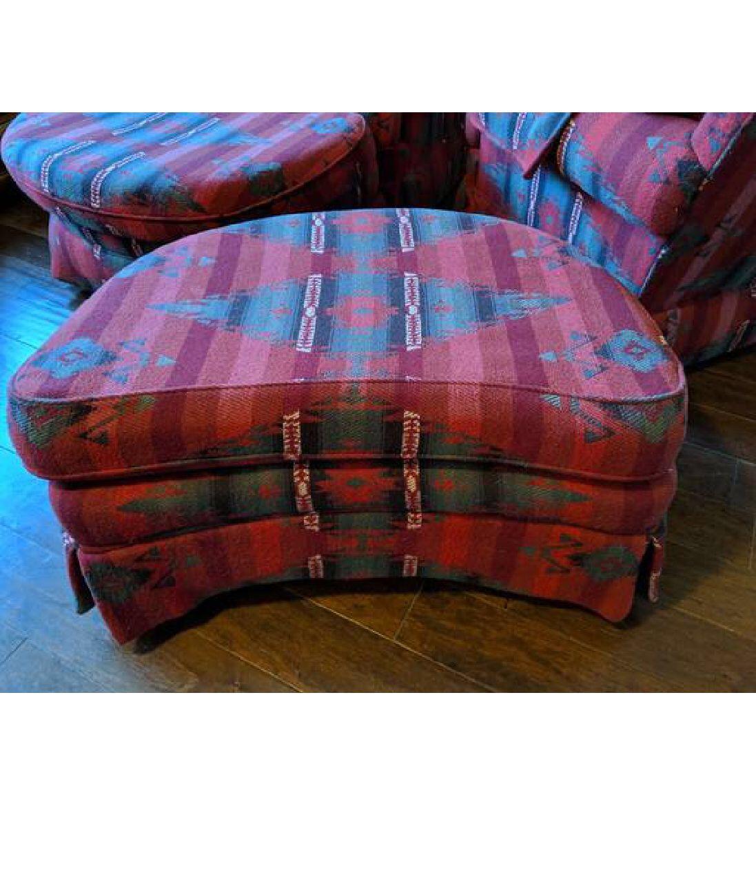 Vintage Ralph Lauren Wool & Cashmere Ganado Navajo Deep Red Armchair & Ottoman  In Good Condition In Brooklyn, NY