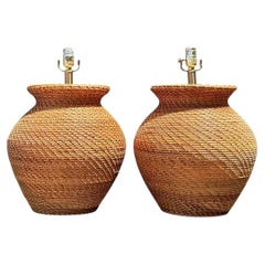 Vintage Ralph Lauren Woven Rattan Table Lamps - A Pair