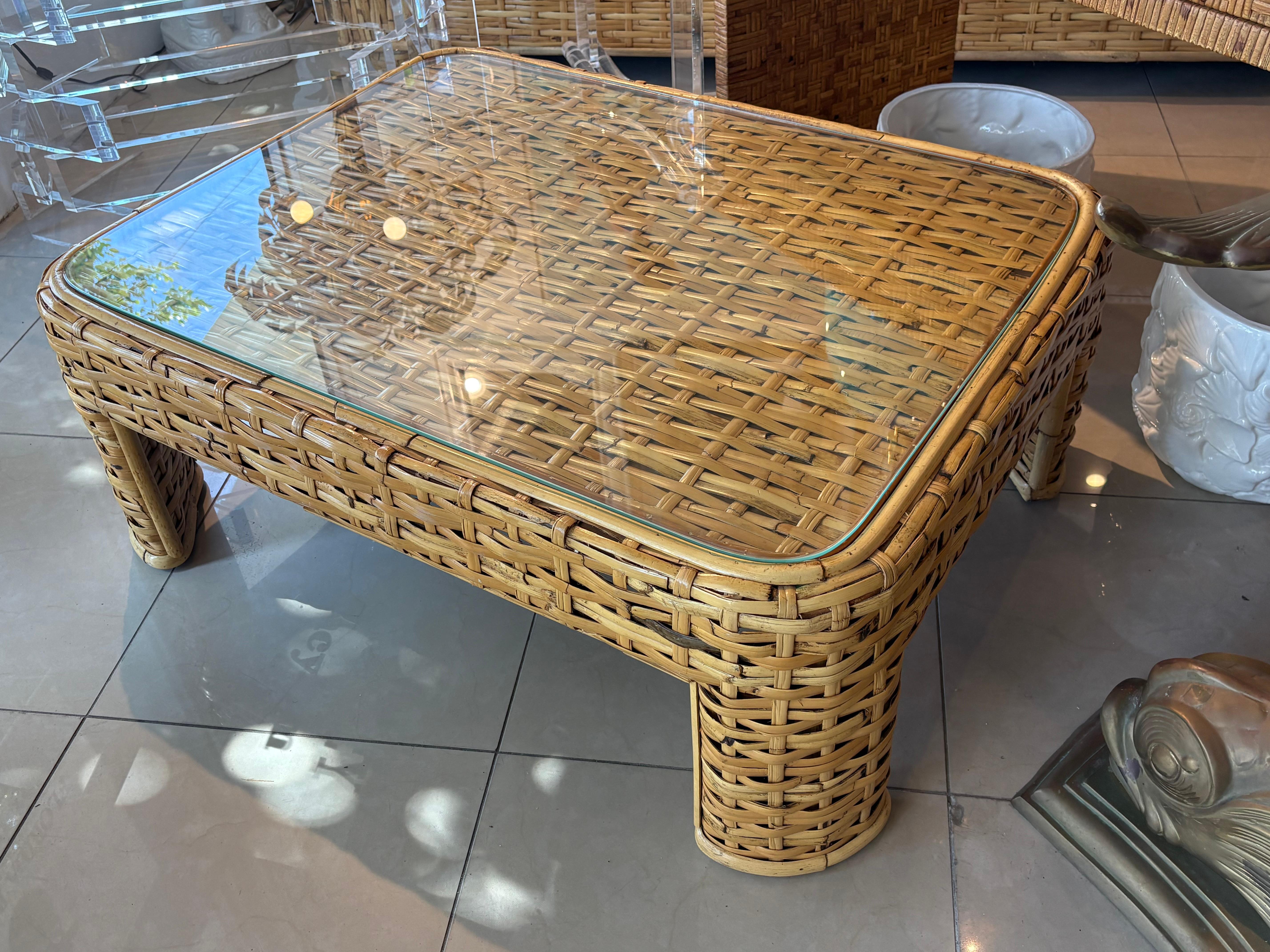 Vintage Ralph Lauren Geflochtene Rattan Weide Bambus Kaffee Cocktail Tisch Coastal im Angebot 4