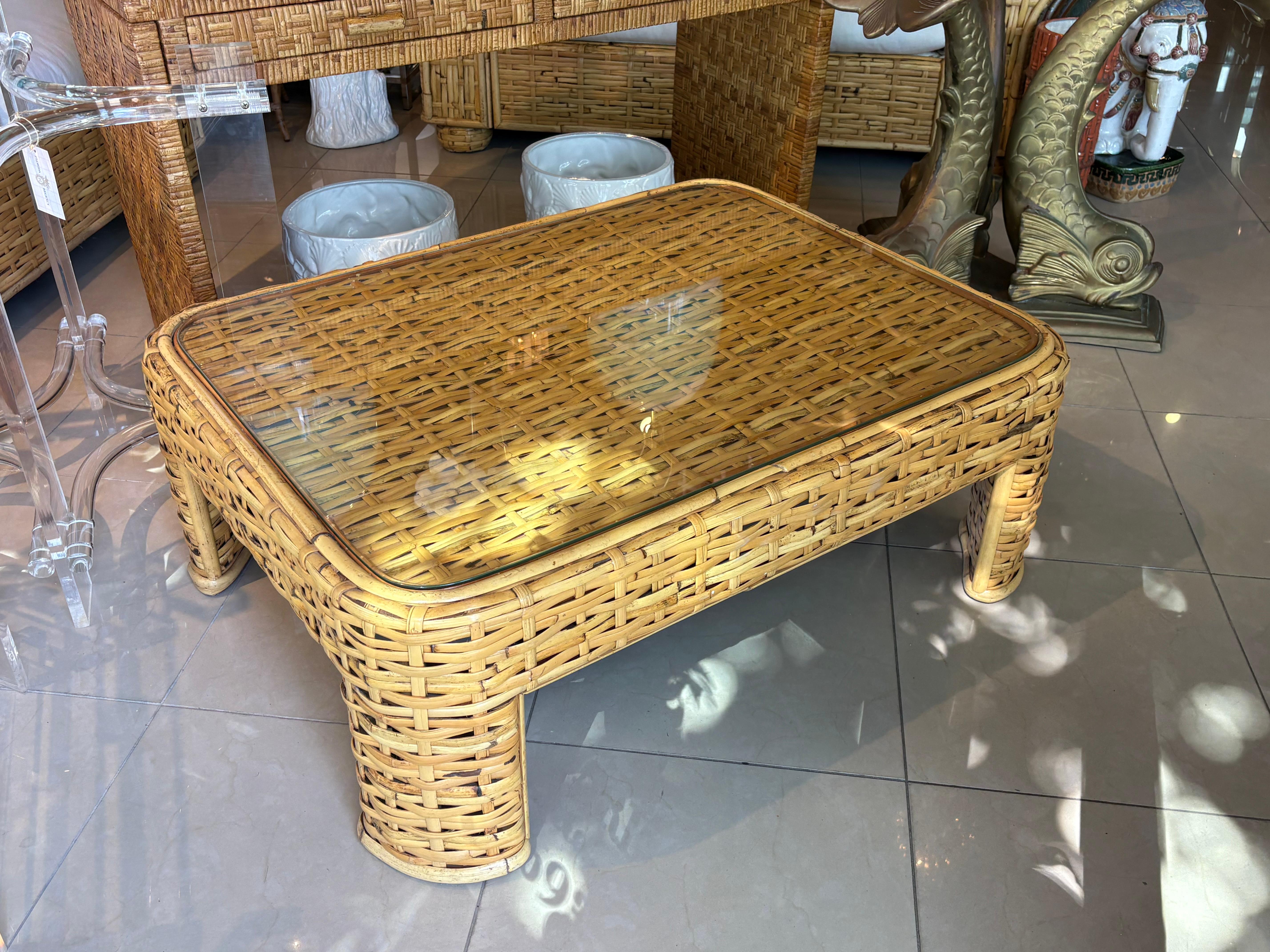 Vintage Ralph Lauren Geflochtene Rattan Weide Bambus Kaffee Cocktail Tisch Coastal im Angebot 6