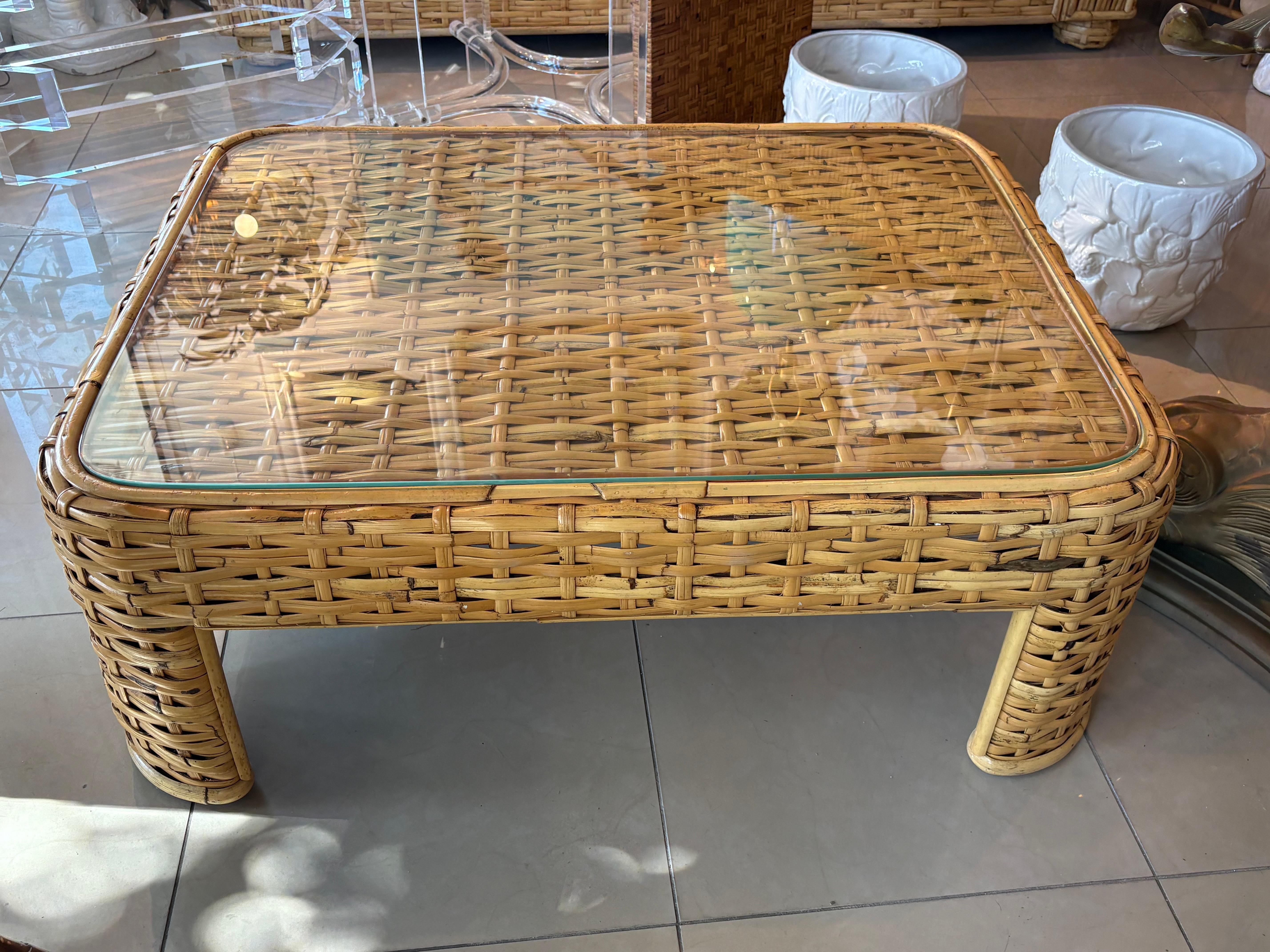 Vintage Ralph Lauren Geflochtene Rattan Weide Bambus Kaffee Cocktail Tisch Coastal im Angebot 8