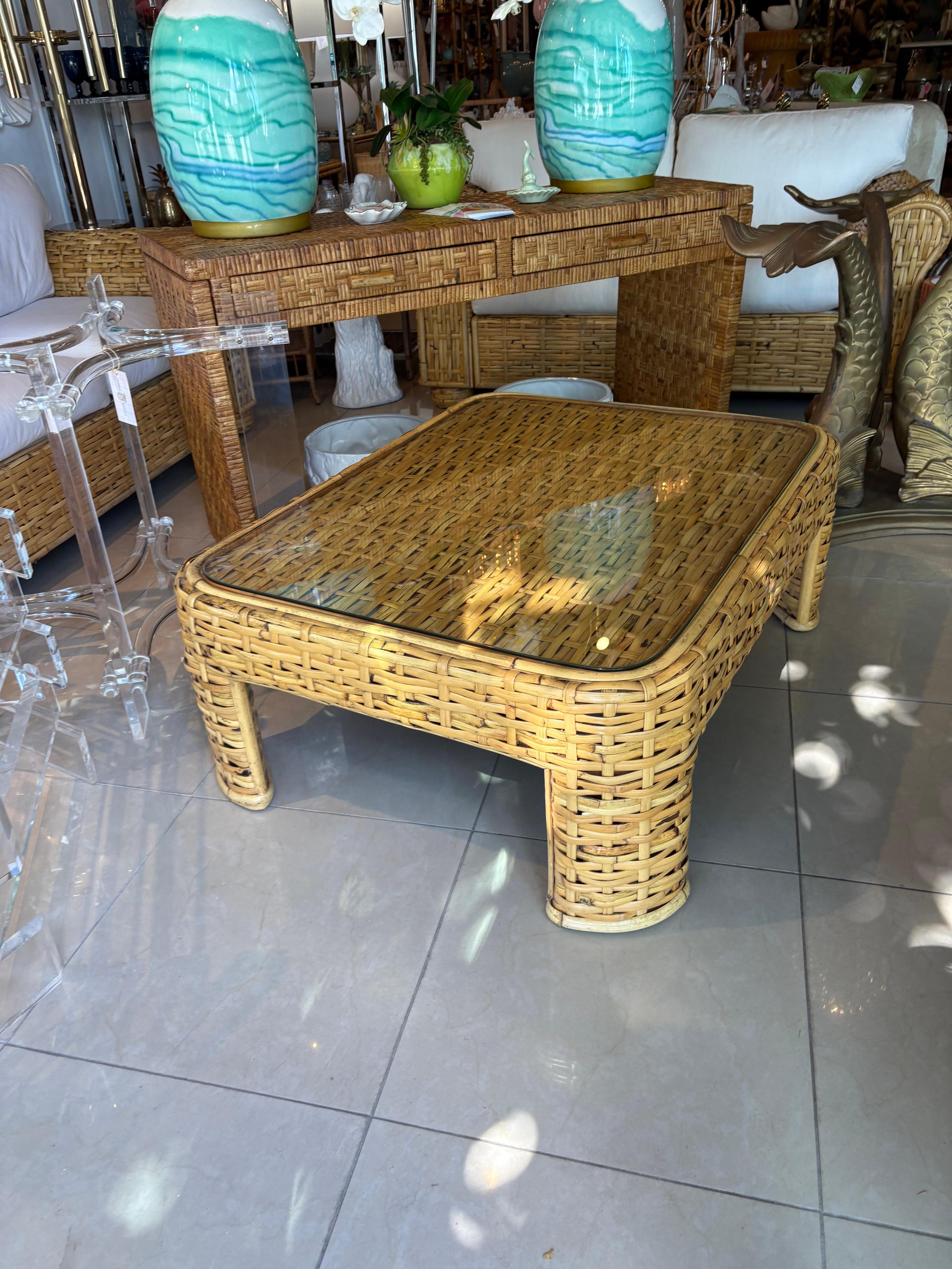 Vintage Ralph Lauren Geflochtene Rattan Weide Bambus Kaffee Cocktail Tisch Coastal im Angebot 9