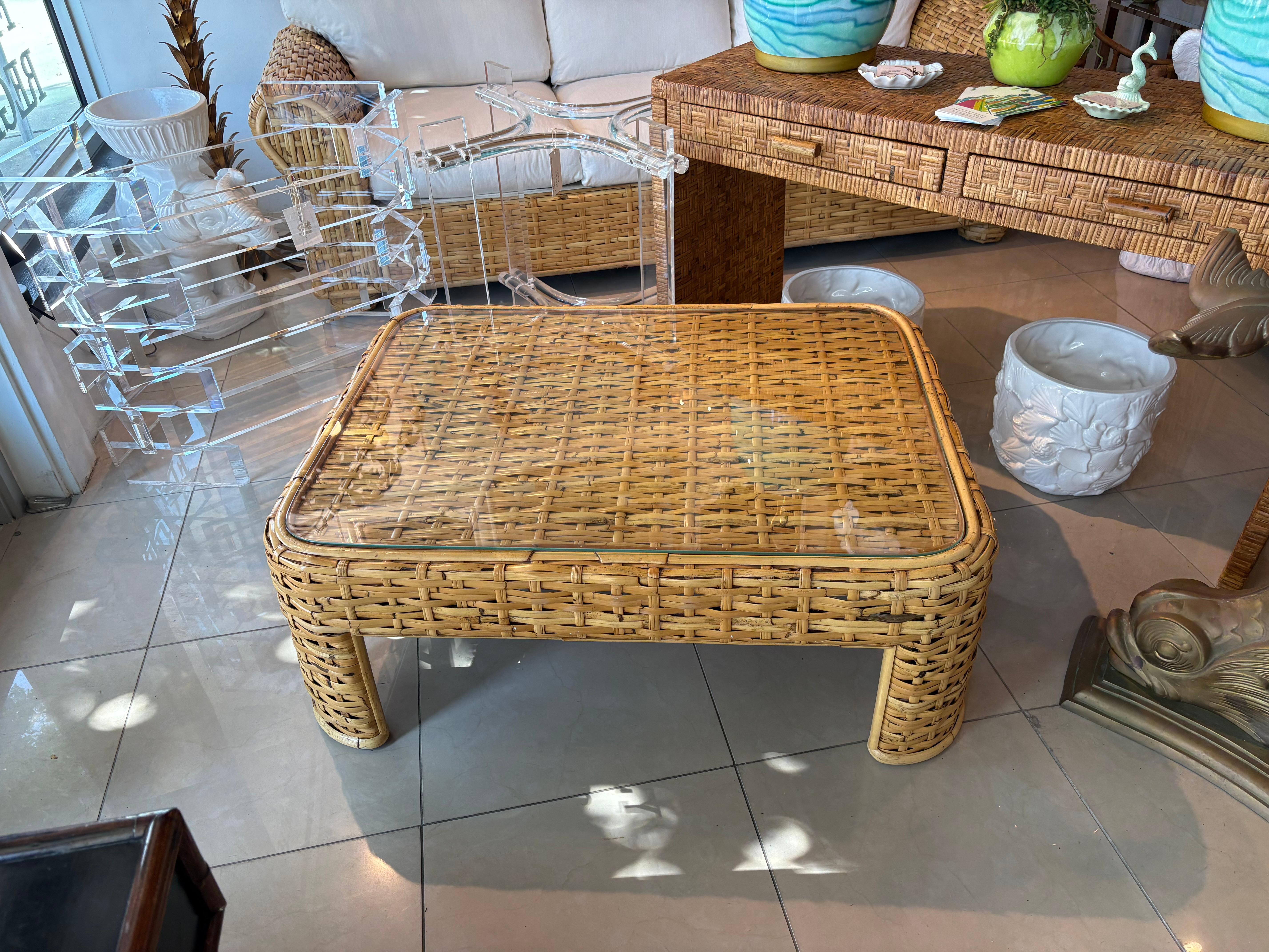 Vintage Ralph Lauren Geflochtene Rattan Weide Bambus Kaffee Cocktail Tisch Coastal im Angebot 10