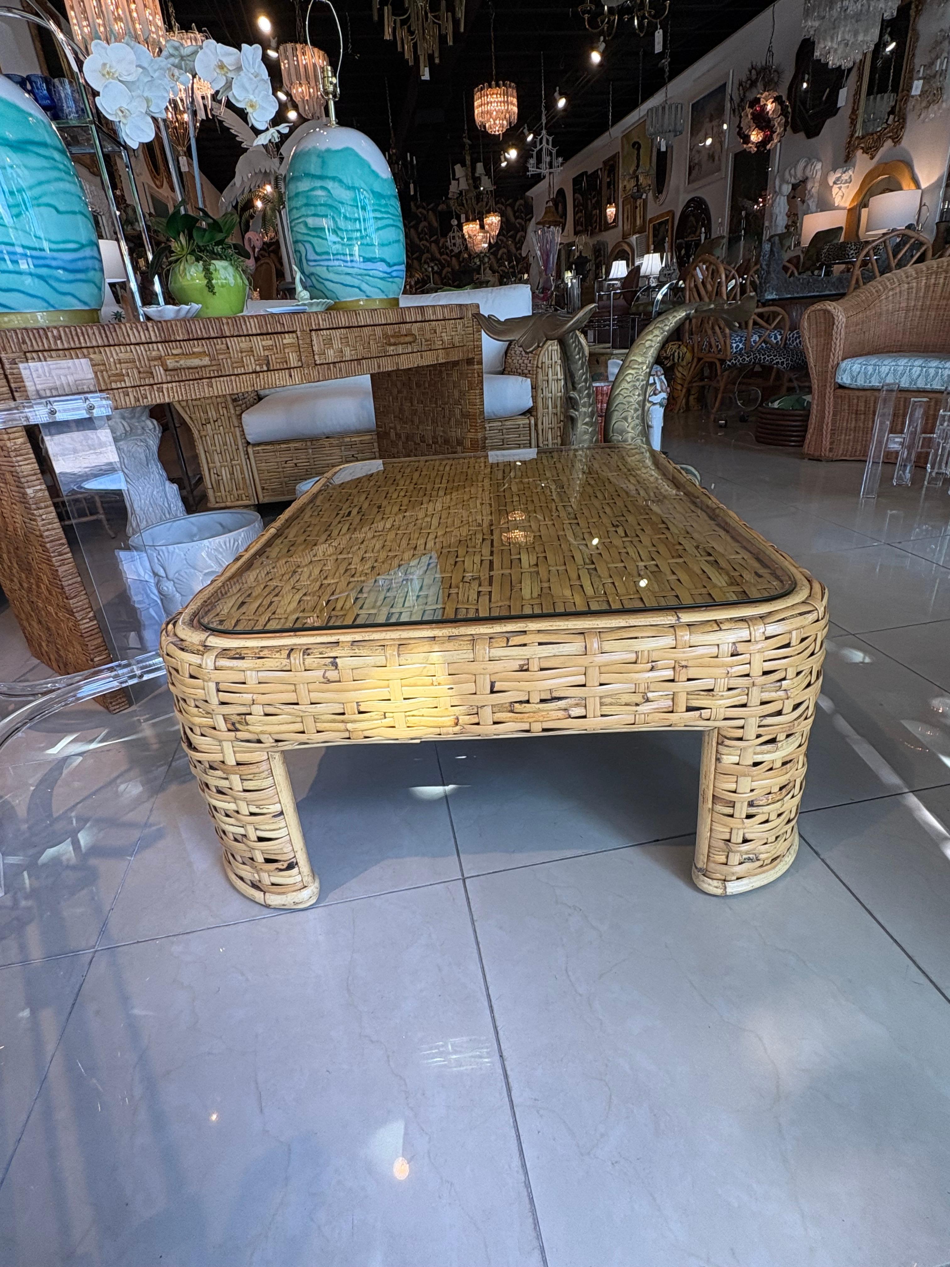 Vintage Ralph Lauren Geflochtene Rattan Weide Bambus Kaffee Cocktail Tisch Coastal im Zustand „Gut“ im Angebot in West Palm Beach, FL