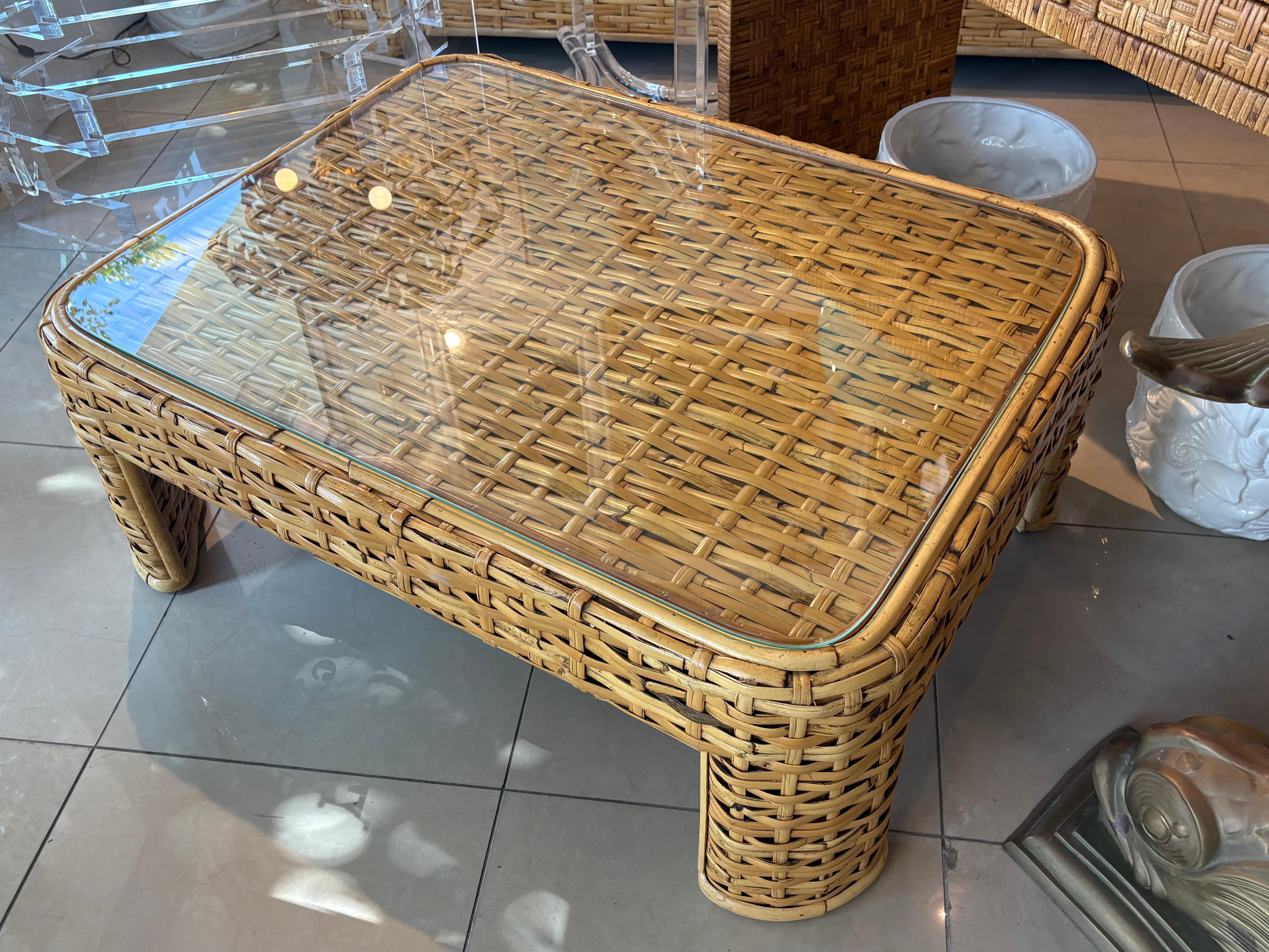 Vintage Ralph Lauren Geflochtene Rattan Weide Bambus Kaffee Cocktail Tisch Coastal im Angebot 3