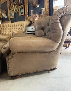 Vintage Ralph Lauren Writer’s Tufted Leather Club Chair and Coordinating Ottoman