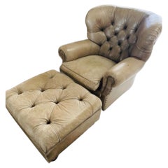 Vintage Ralph Lauren Writer’s Tufted Leather Club Chair and Coordinating Ottoman