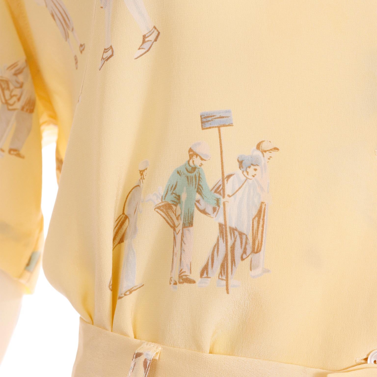 Vintage Ralph Lauren Yellow Silk Golf Print 2 pc Pant suit w Trousers and Blouse 3