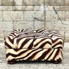 Vintage Ralph Lauren Zebra Print Tufted Ottoman