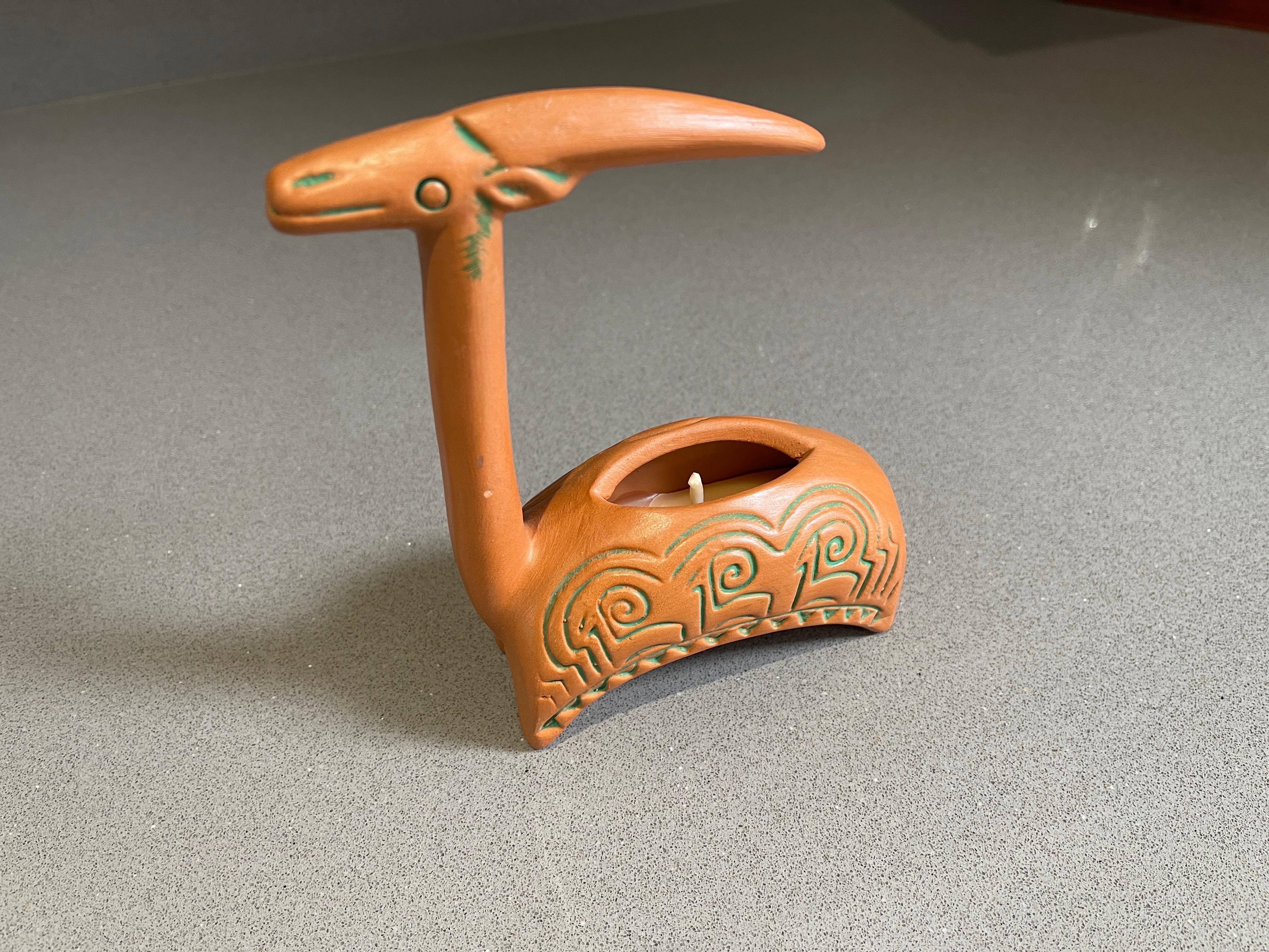 Australian Vintage Ram Candle Holder Decorative Candle Brick Red Ceramic with Pattern  For Sale