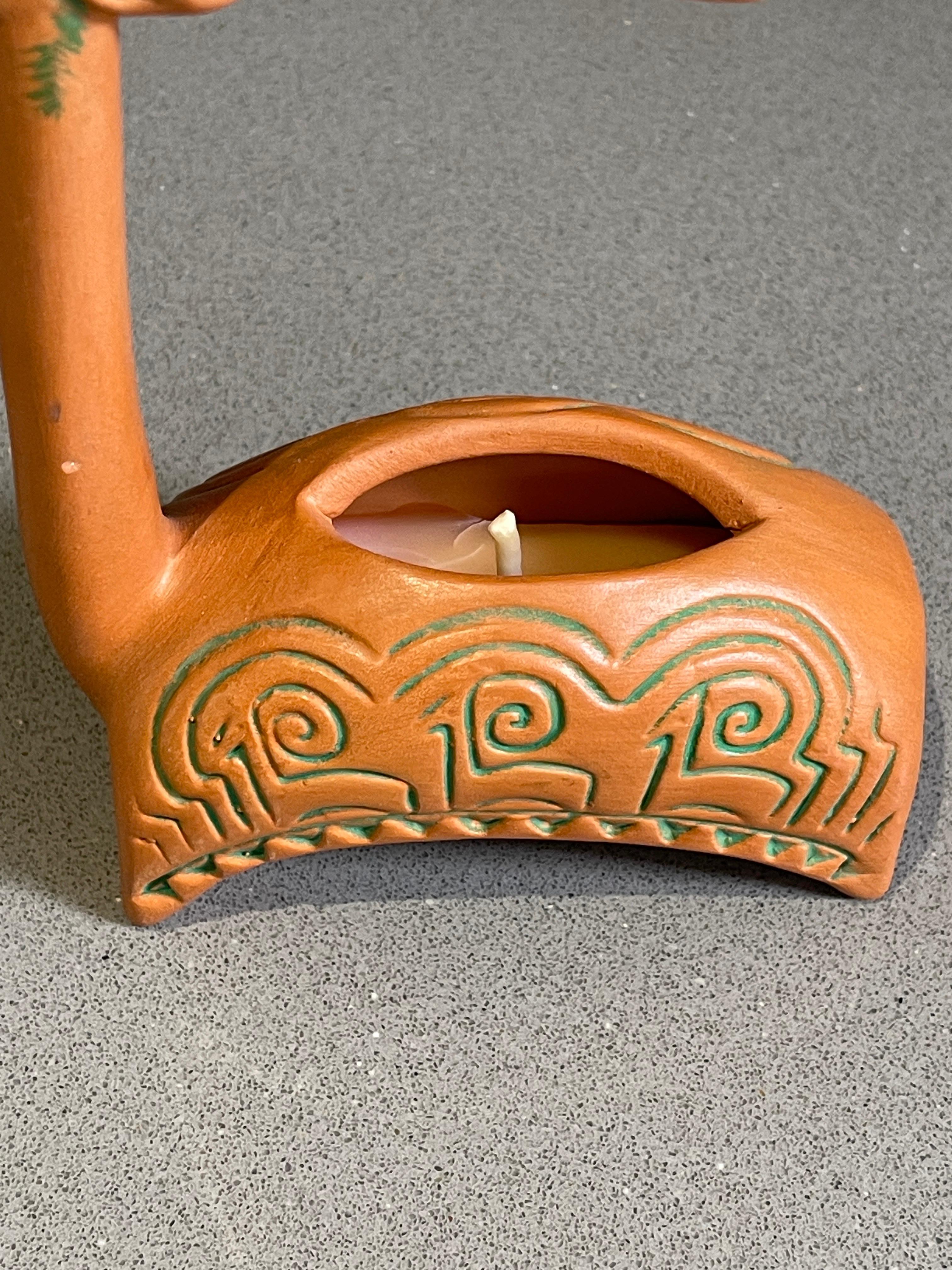 Polished Vintage Ram Candle Holder Decorative Candle Brick Red Ceramic with Pattern  For Sale
