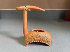 Portacandele ariete vintage Scultura decorativa in ceramica rosso mattone con motivo