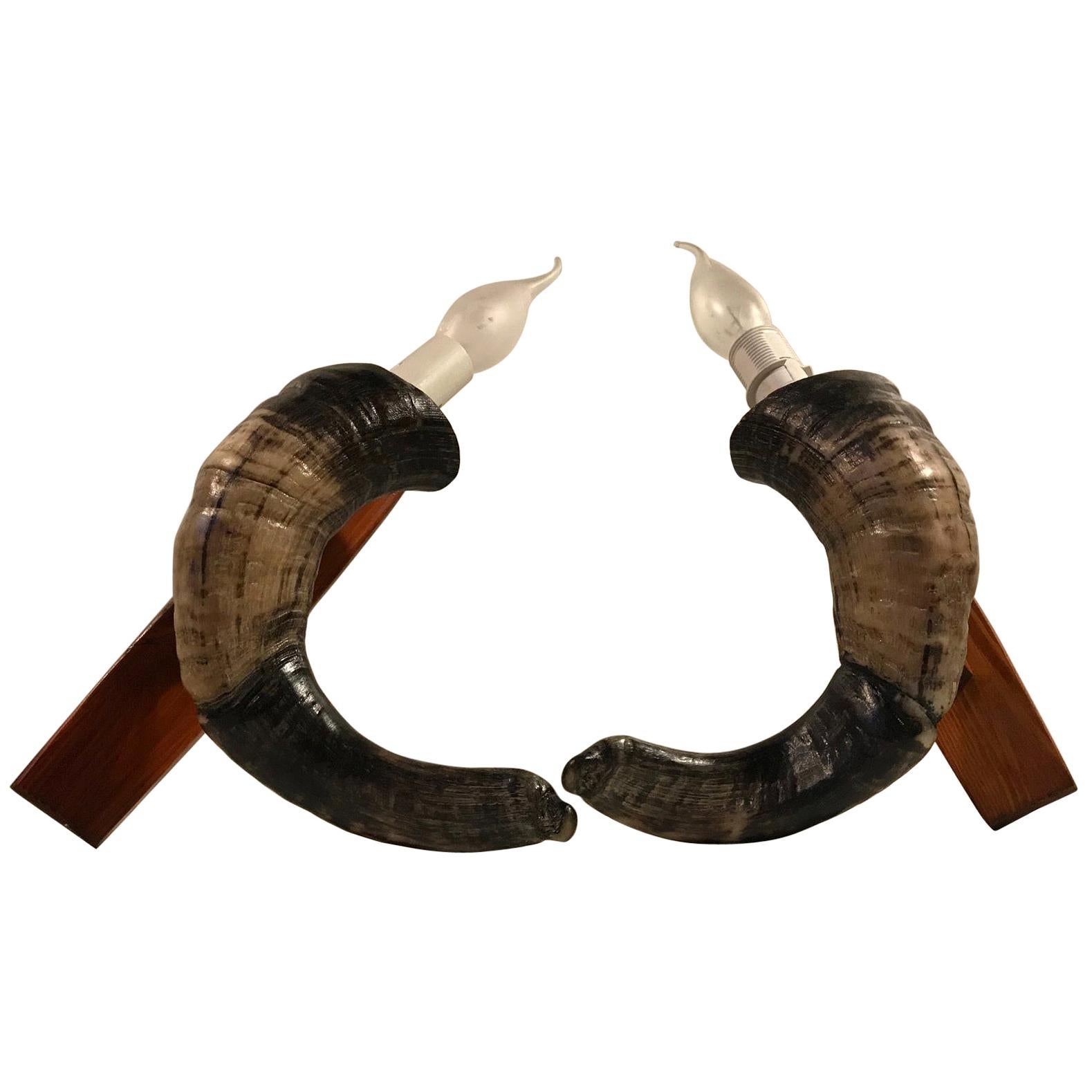 Vintage Ram Horn Sconces, Set of 2 For Sale